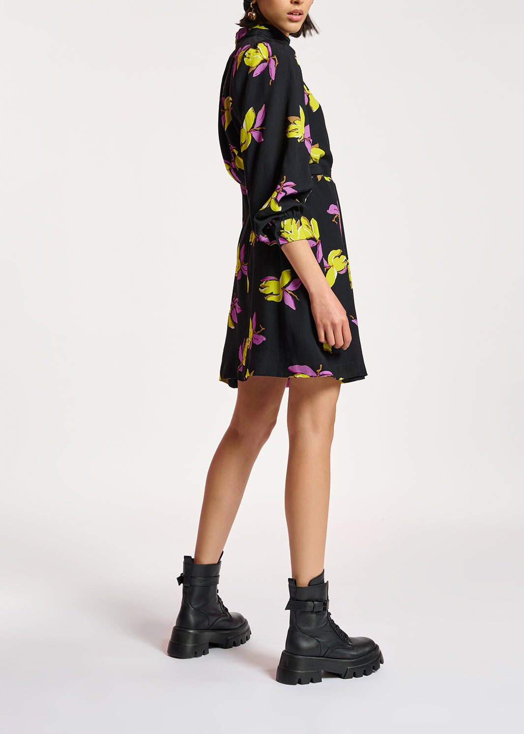 Black floral-printed mini dress RE—SSENTIEL | Essentiel second hand