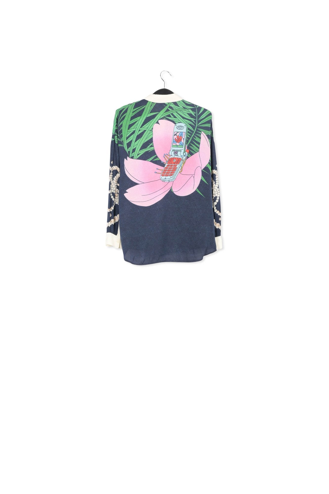 Dark blue tropical print viscose-jacquard shirt RE—SSENTIEL | Essentiel second hand