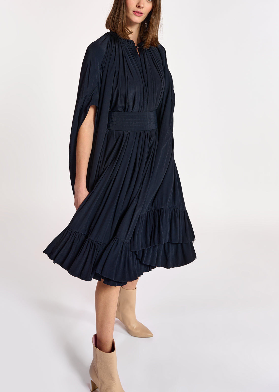 Dark blue ruffled oversized dress RE—SSENTIEL | Essentiel second hand