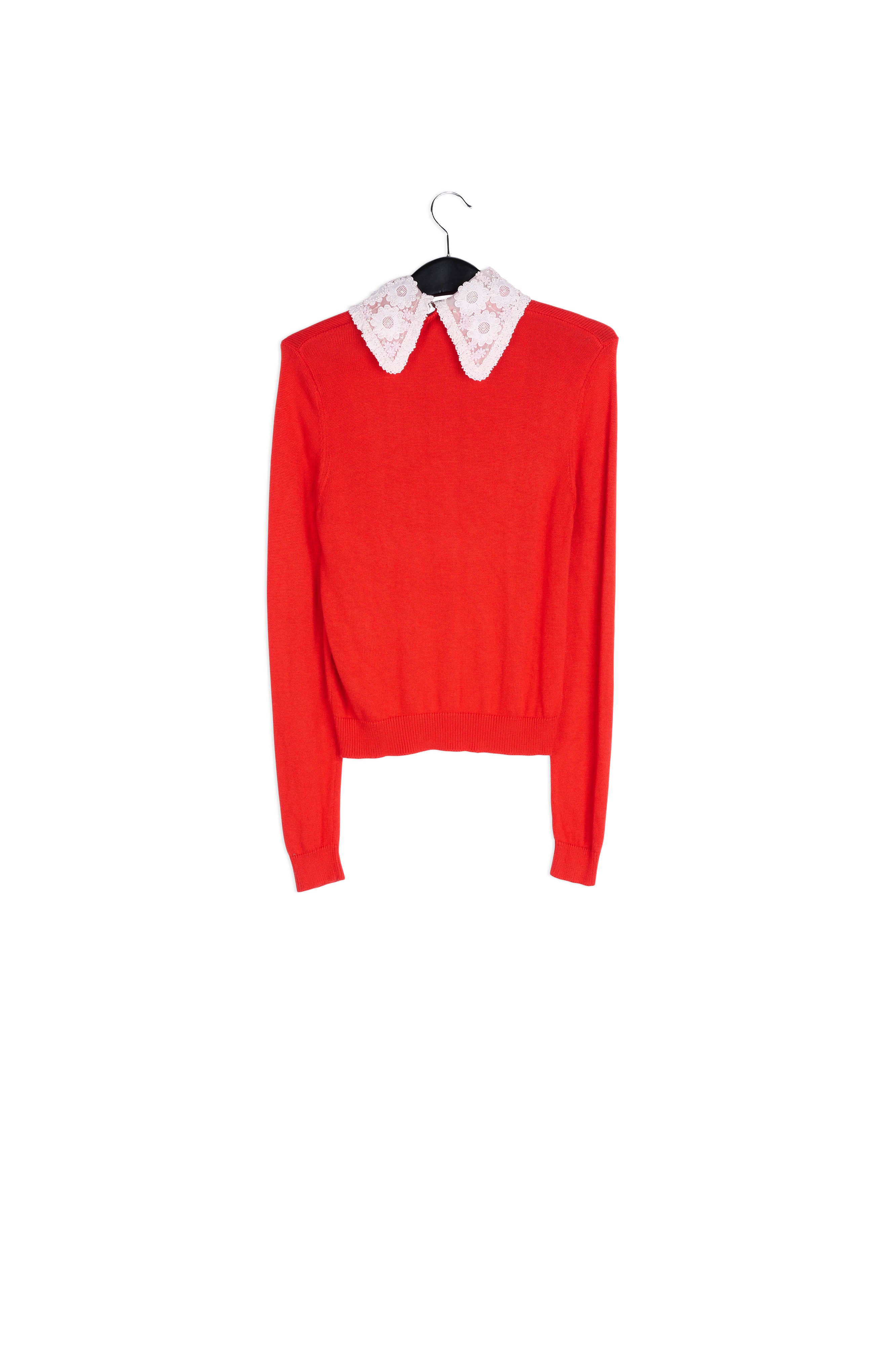 Cardigan rouge avec col en dentelle RE—SSENTIEL | Essentiel second hand