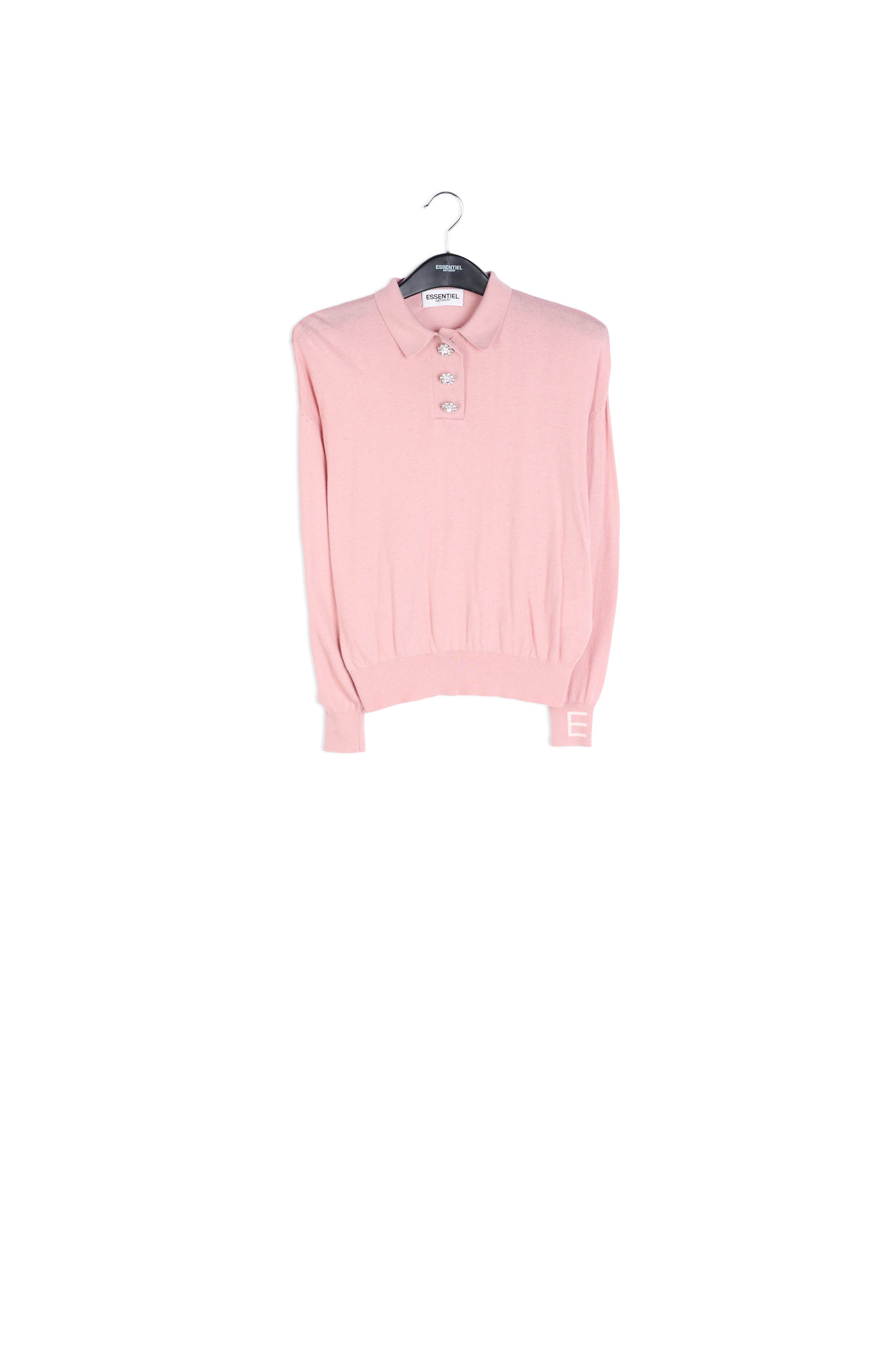 Pink fine-knit sweater with polo-inspired collar RE—SSENTIEL | Essentiel second hand