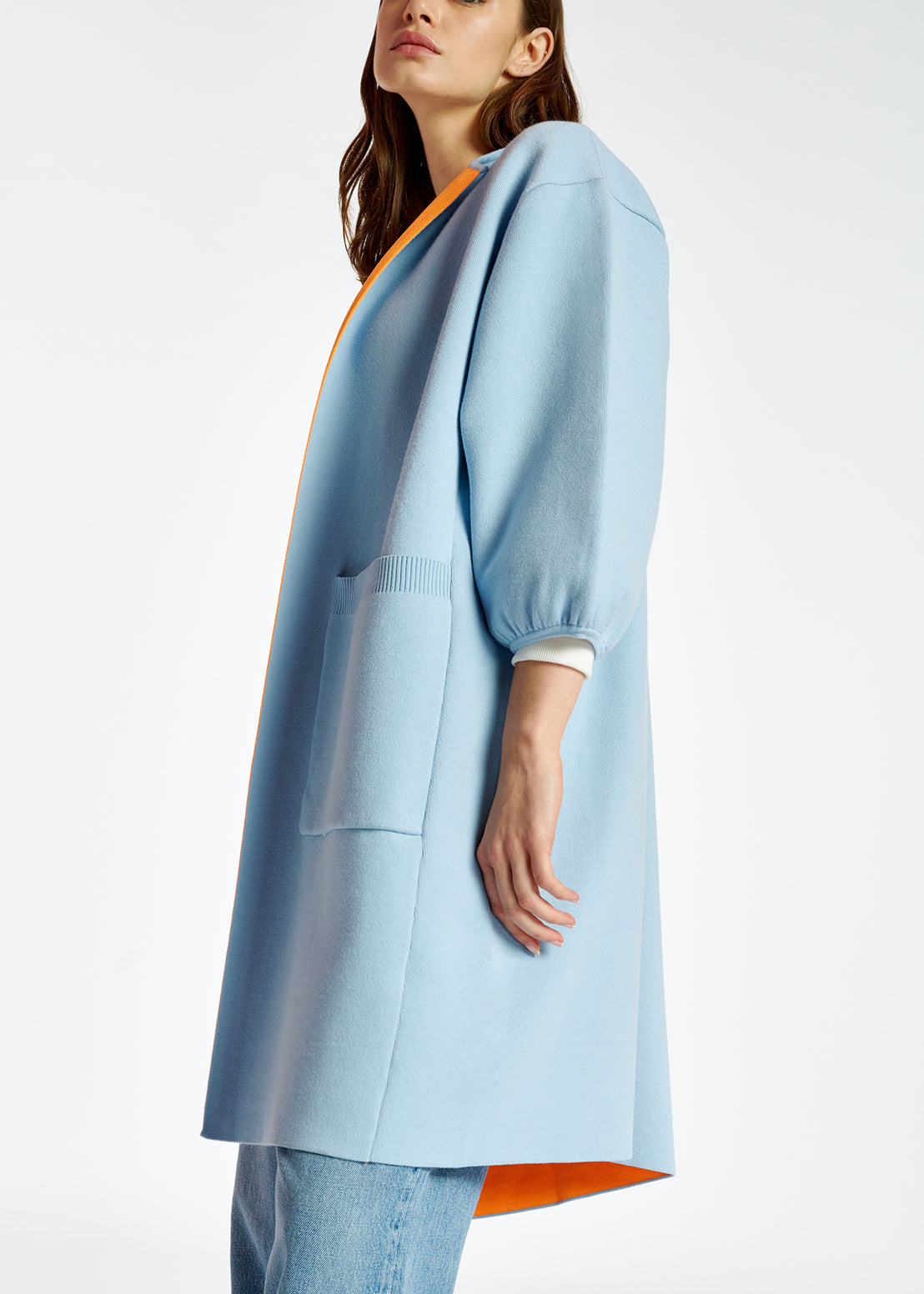 Light blue oversized knit coat RE—SSENTIEL | Essentiel second hand