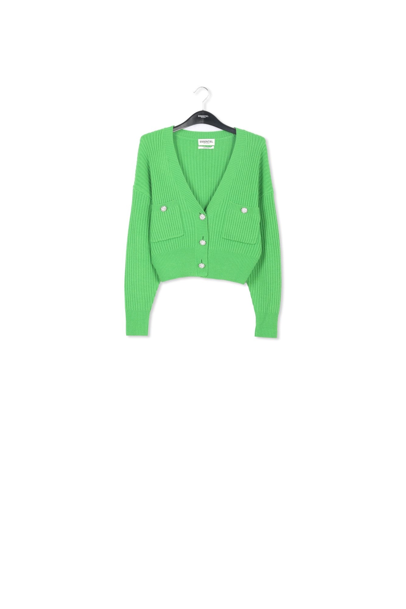 Cardigan vert en V à  boutons strass RE—SSENTIEL | Essentiel second hand