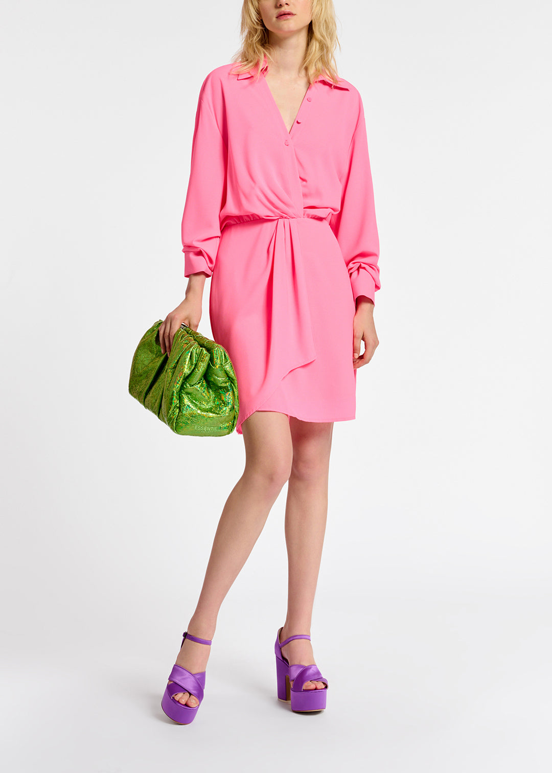 Neon pink mini wrap dress RE—SSENTIEL | Essentiel second hand