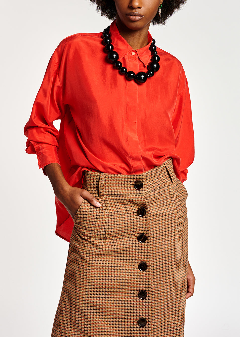 Chemise ample en soie rouge RE—SSENTIEL | Essentiel second hand