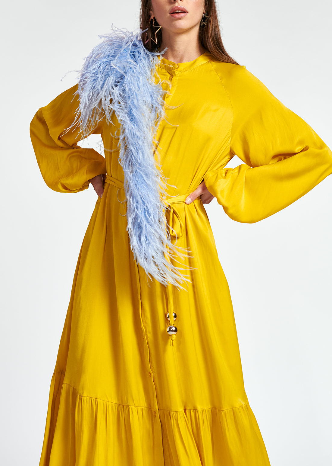 Yellow long-sleeved maxi dress RE—SSENTIEL | Essentiel second hand