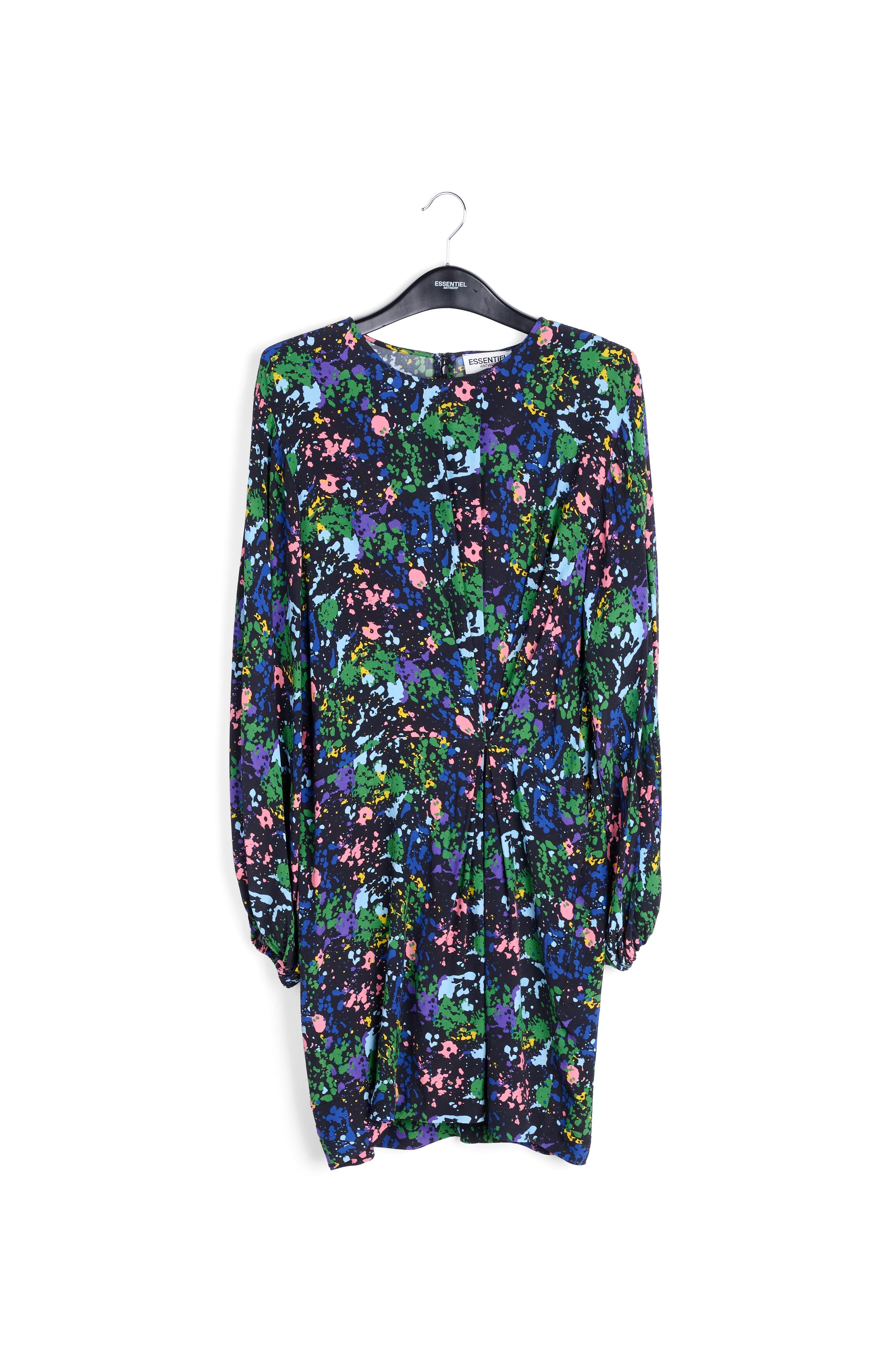 Black and blue floral print mini dress RE—SSENTIEL | Essentiel second hand