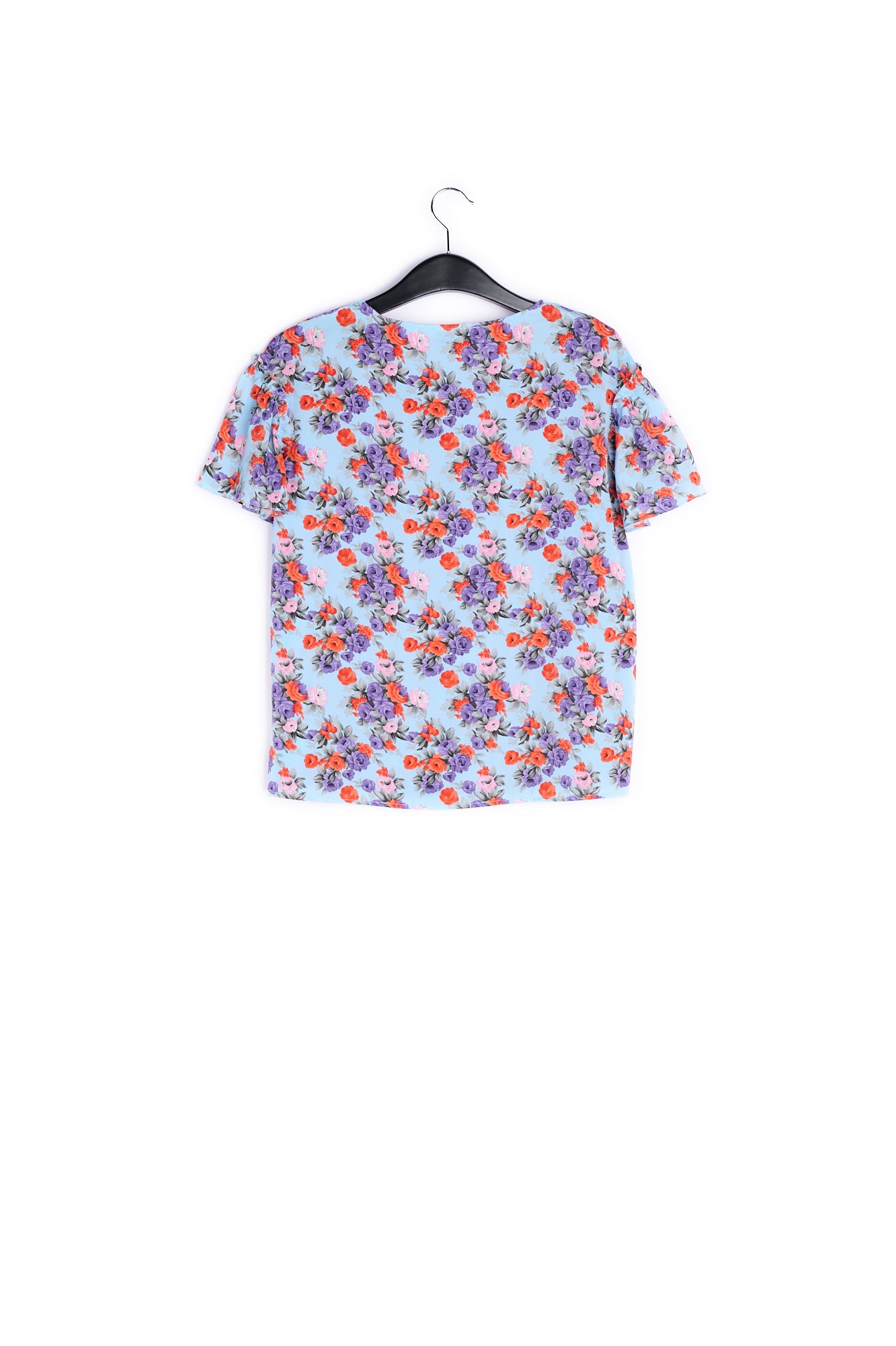 Light blue floral ruffle-sleeved top RE—SSENTIEL | Essentiel second hand