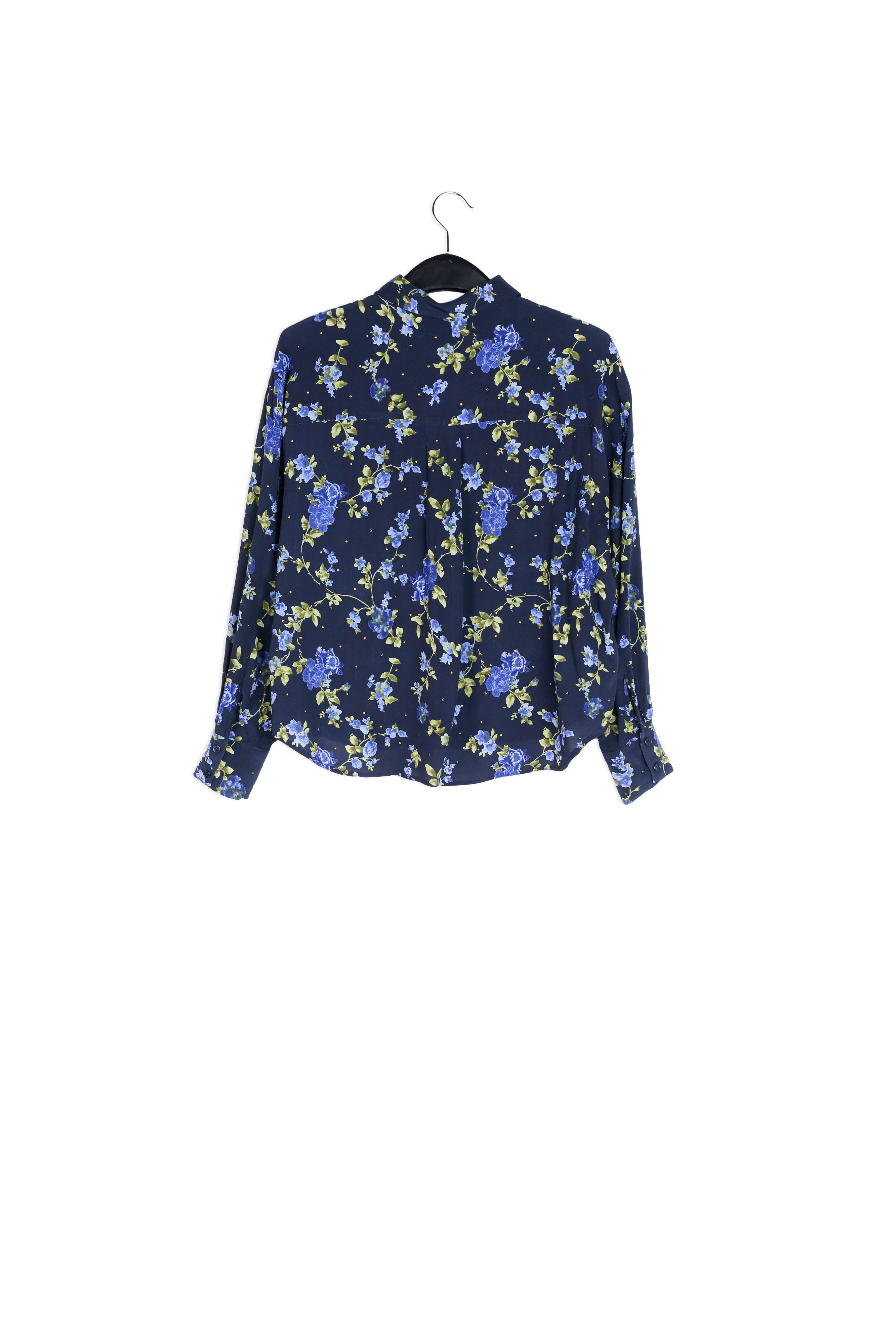 Dark bluefloral print shirt with rhinestones RE—SSENTIEL | Essentiel second hand