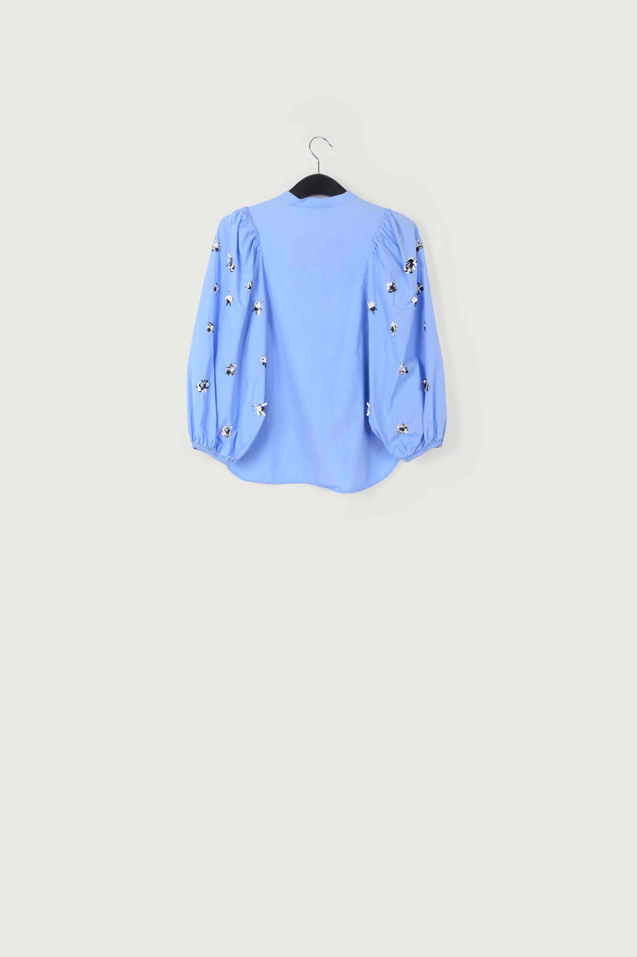 Blue cotton-poplin embroidered puffed-sleeve shirt RE—SSENTIEL | Essentiel second hand