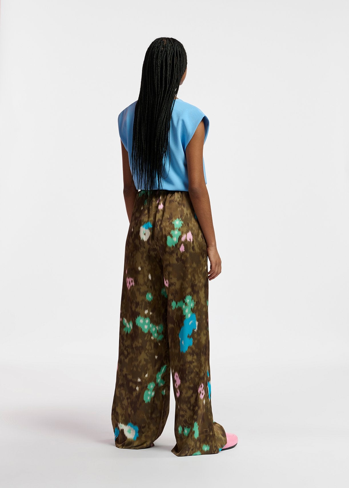 Khaki floral print wide-leg pants RE—SSENTIEL | Essentiel second hand