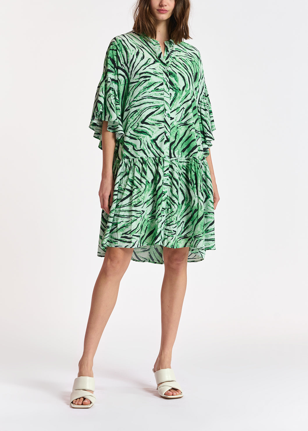 Mini robe vert menthe à  imprimé tigre RE—SSENTIEL | Essentiel second hand