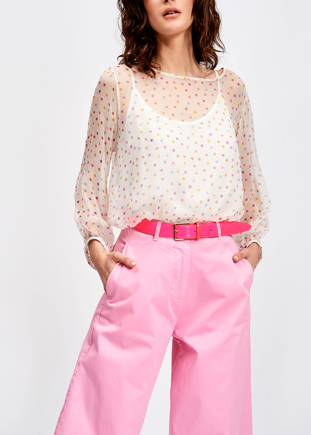 Off-white sheer polka dot top with lining RE—SSENTIEL | Essentiel second hand