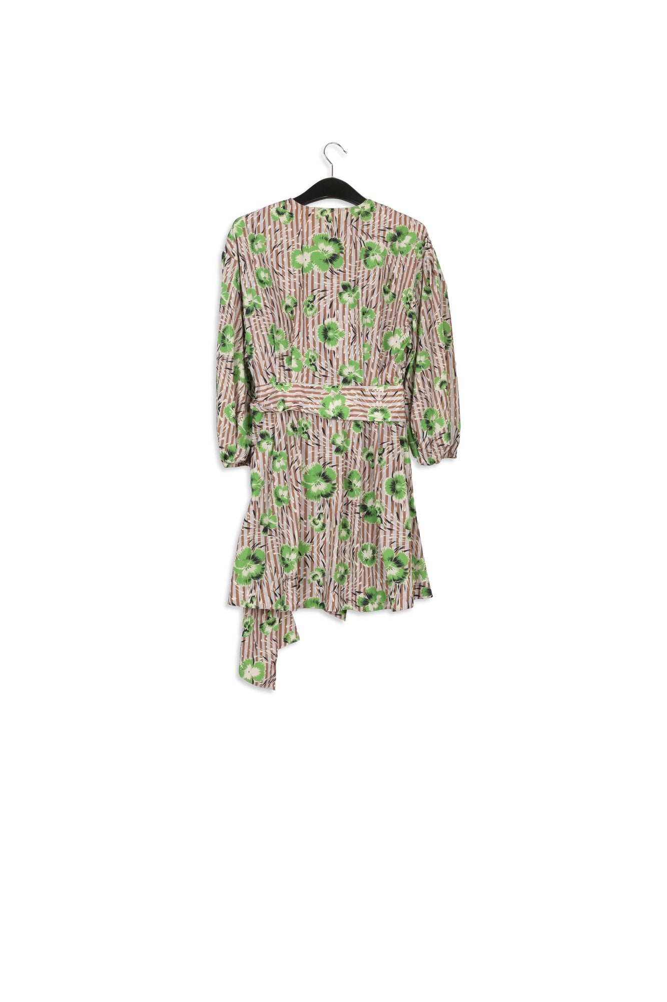 Green and brown floral print mini-length wrap dress RE—SSENTIEL | Essentiel second hand