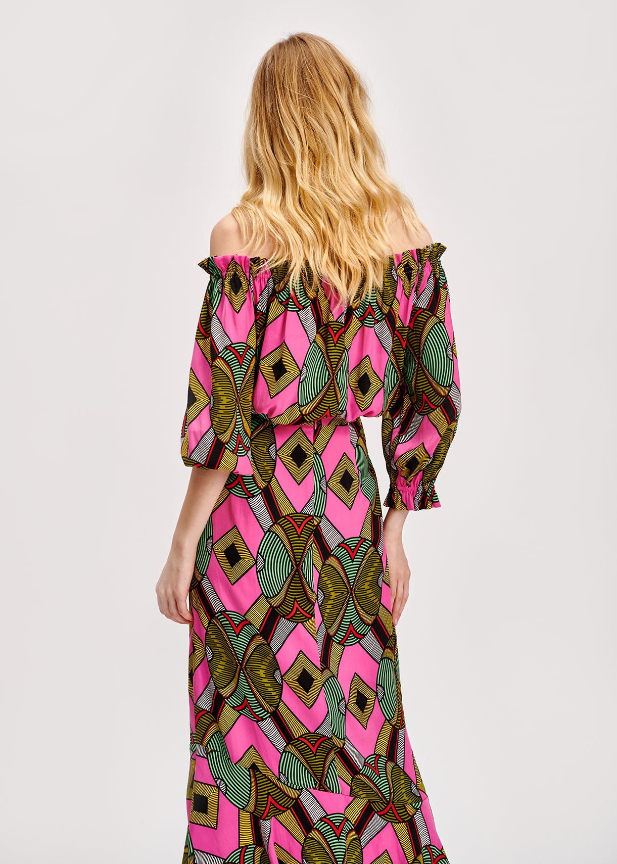 Multicolored graphic-print off-the-shoulder dress RE—SSENTIEL | Essentiel second hand