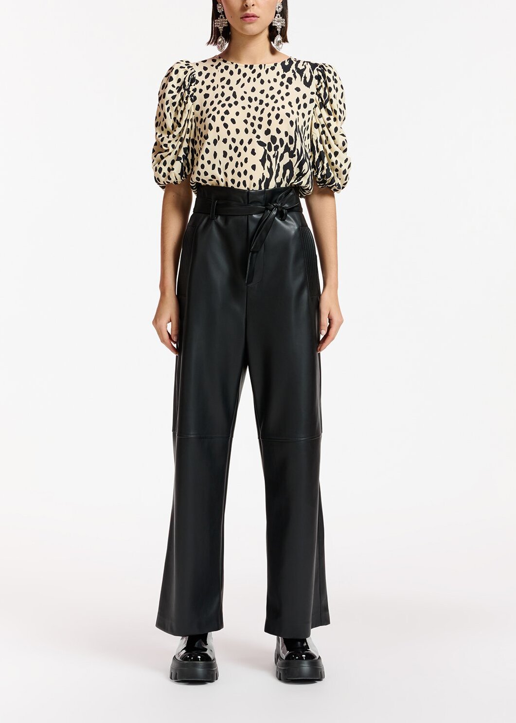 Black faux leather belted pants RE—SSENTIEL | Essentiel second hand