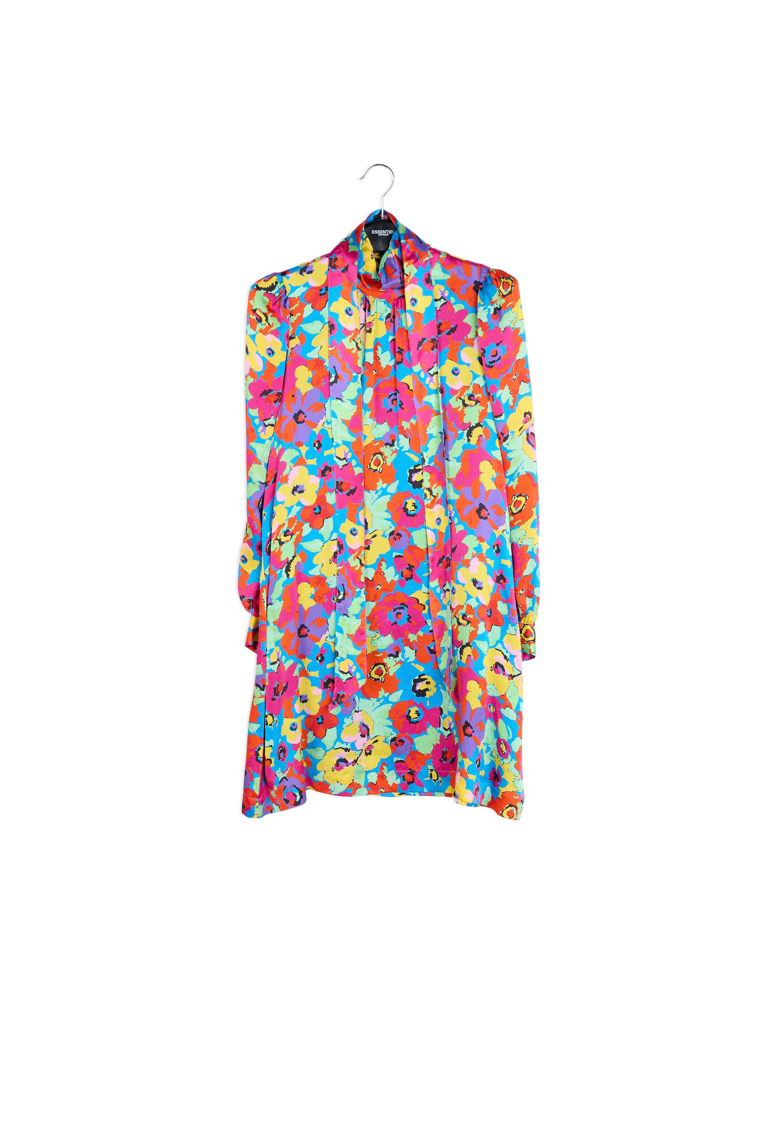 Mini-robe en soie bleu marine à fleurs RE—SSENTIEL | Essentiel second hand