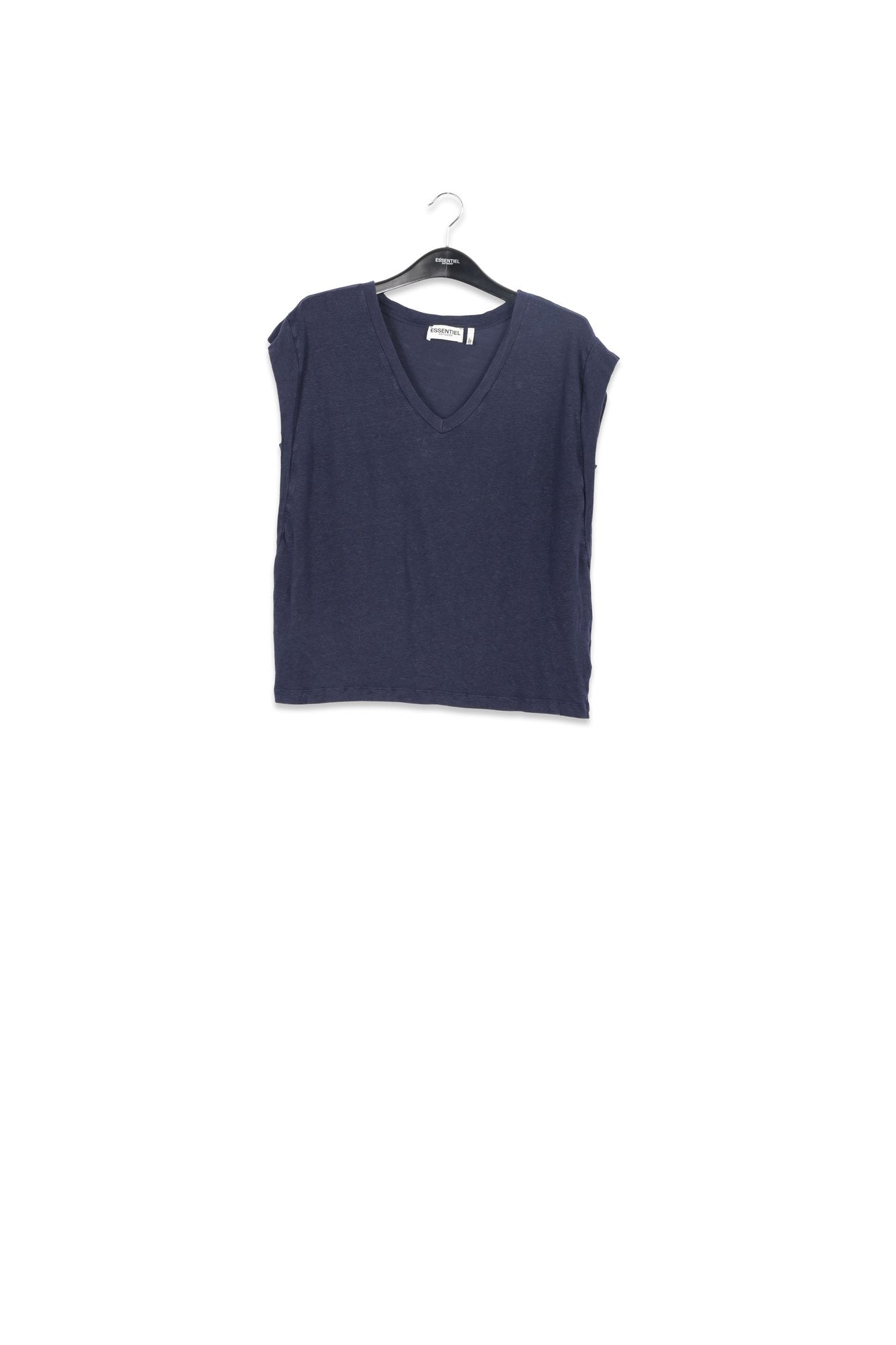 Blue linen V-neck T-Shirt RE—SSENTIEL | Essentiel second hand