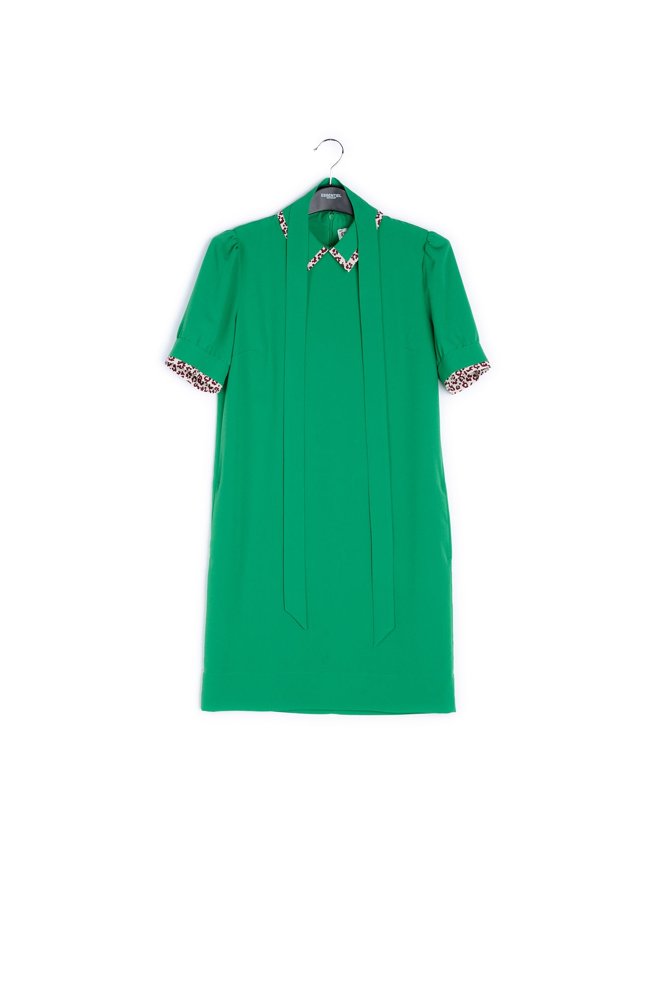 Green shirt dress with animal print trim RE—SSENTIEL | Essentiel second hand