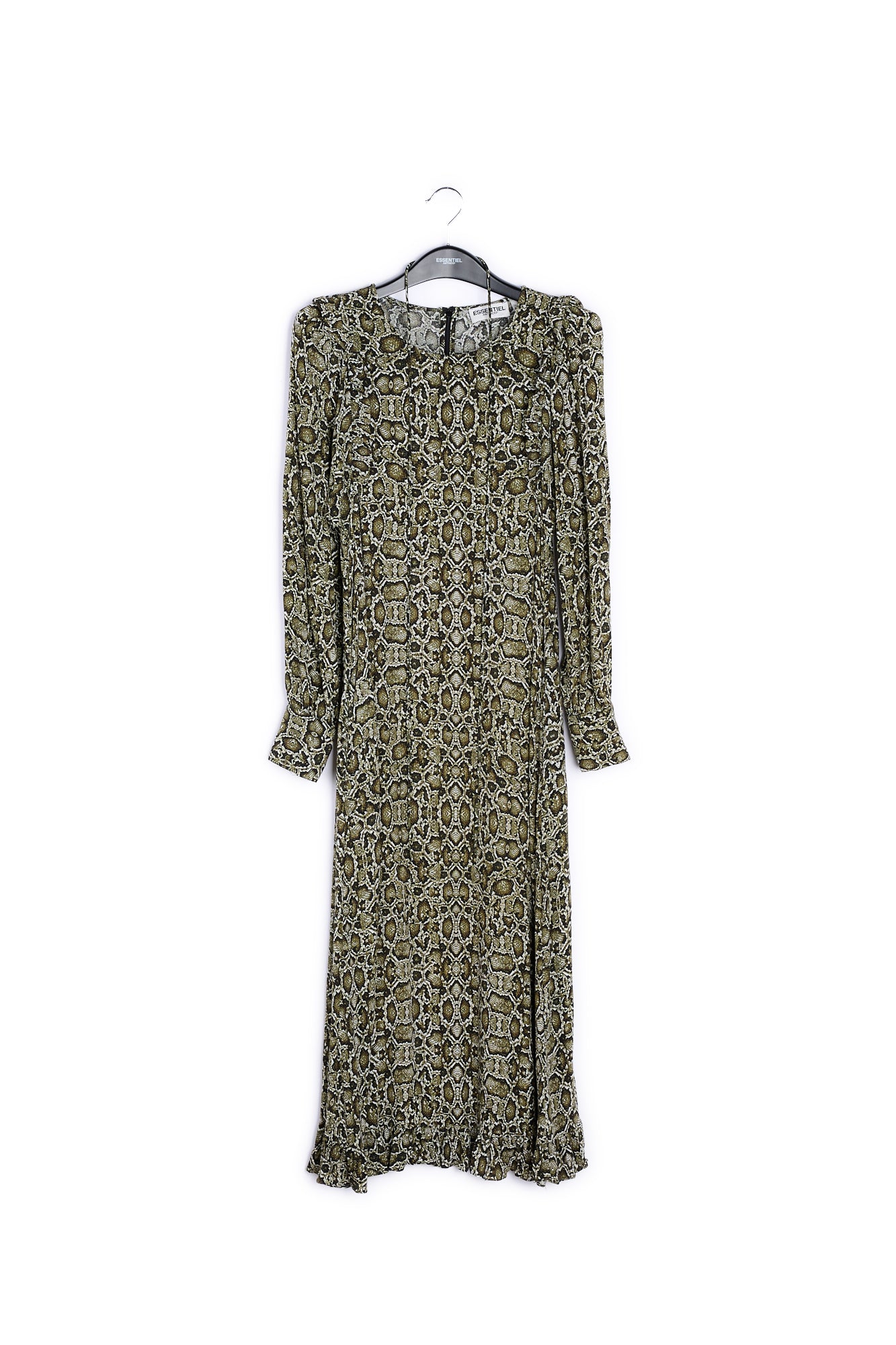 Kakigroene midi-jurk met slangenprint RE—SSENTIEL | Essentiel second hand