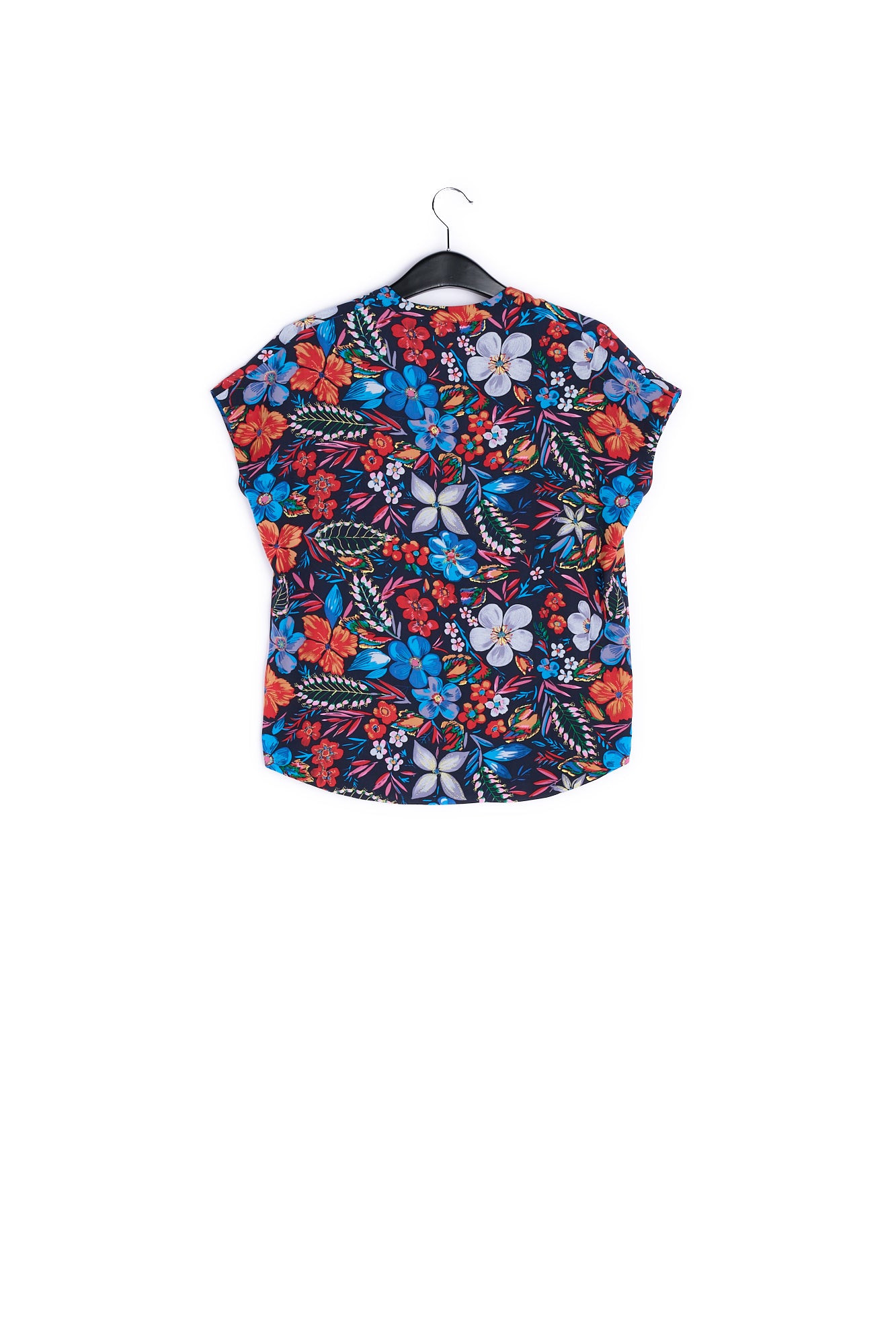 Dark blue floral V-neckline top RE—SSENTIEL | Essentiel second hand