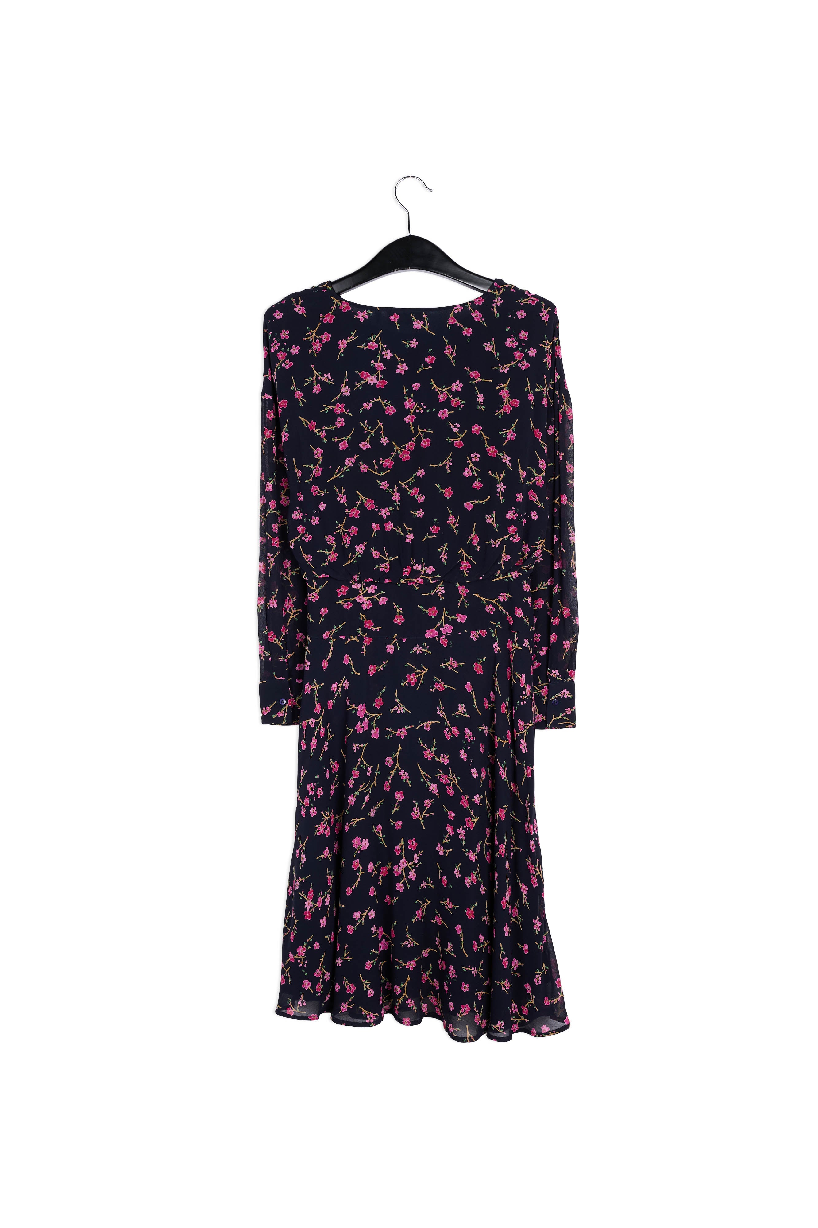 Dark blue cherry blossom print dress RE—SSENTIEL | Essentiel second hand