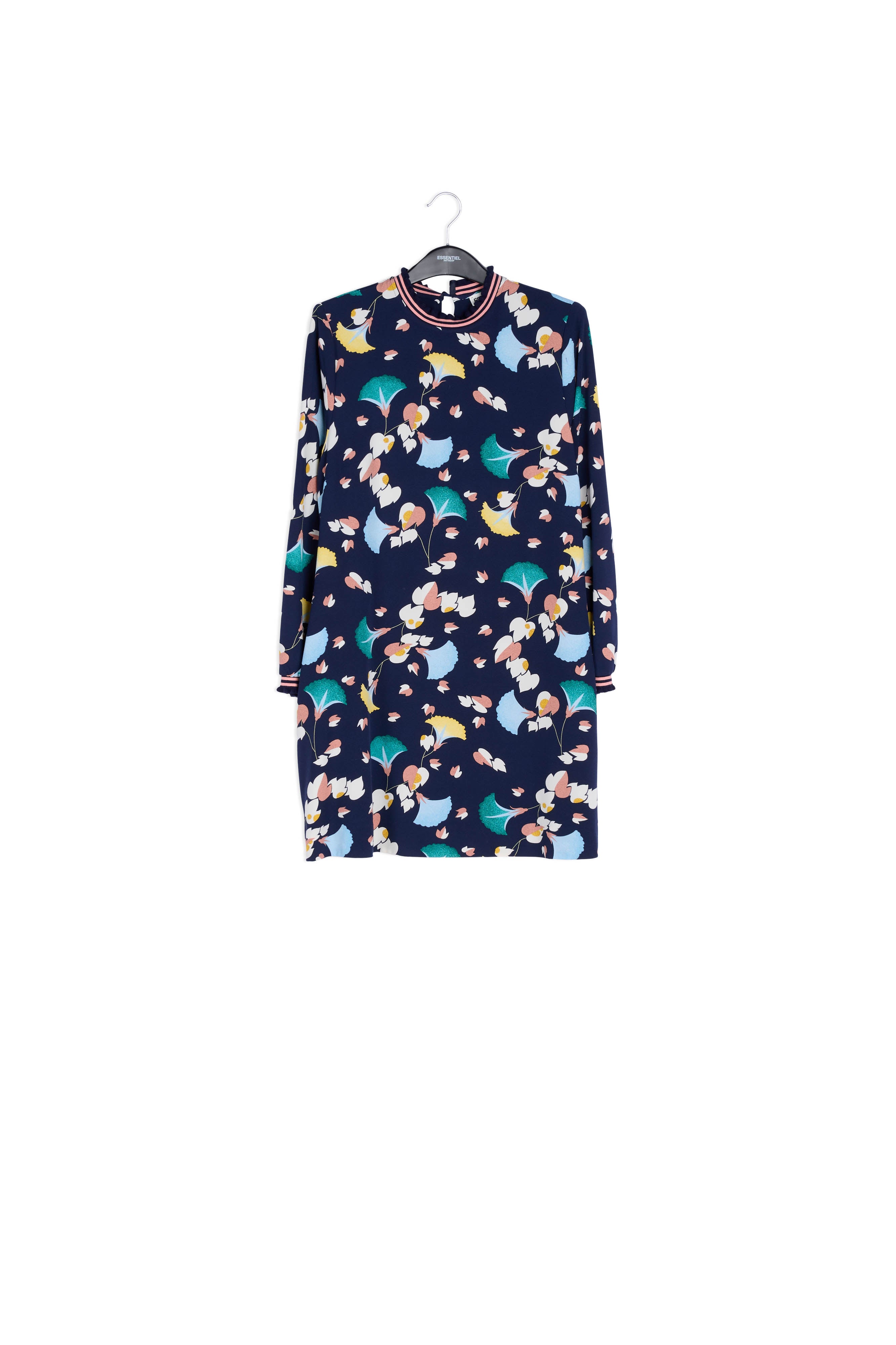 Black A-line mini dress with floral print RE—SSENTIEL | Essentiel second hand