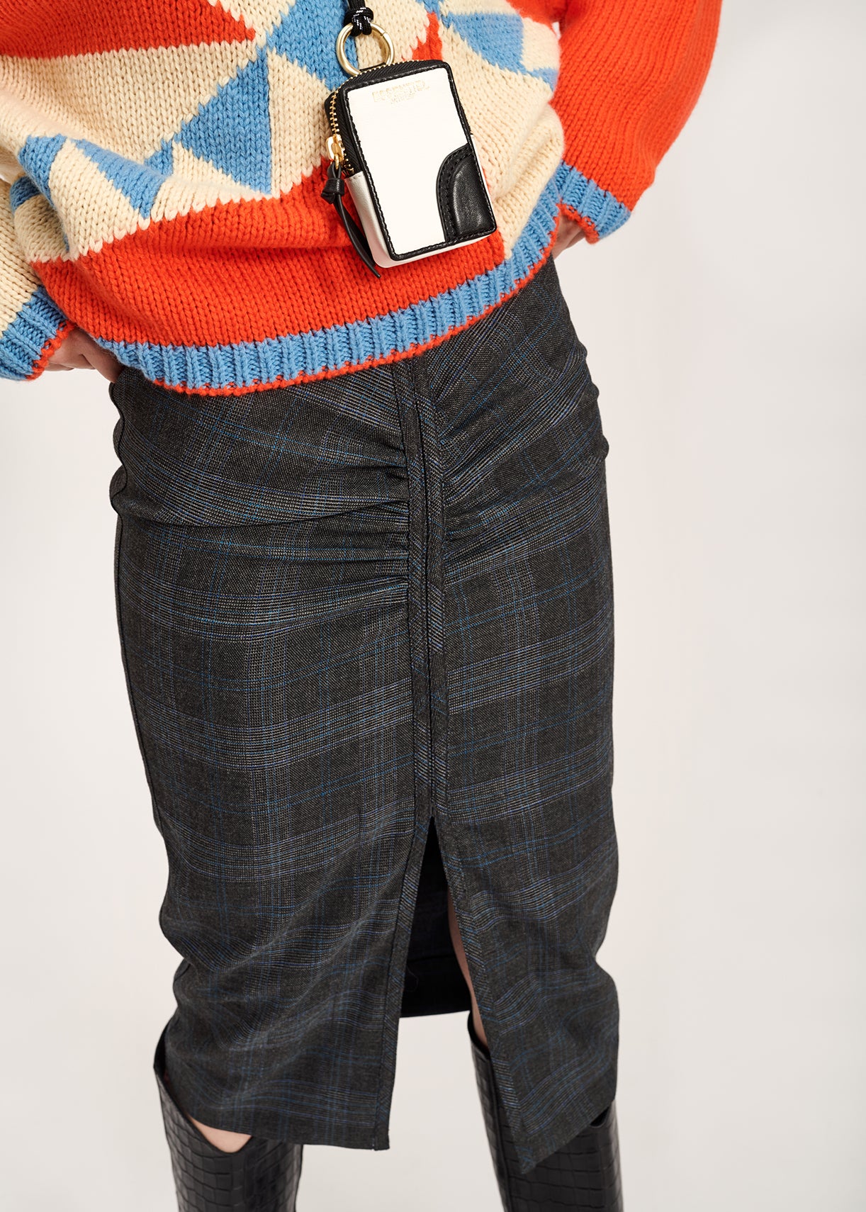 Grijze geruite kokerrok RE—SSENTIEL | Essentiel second hand