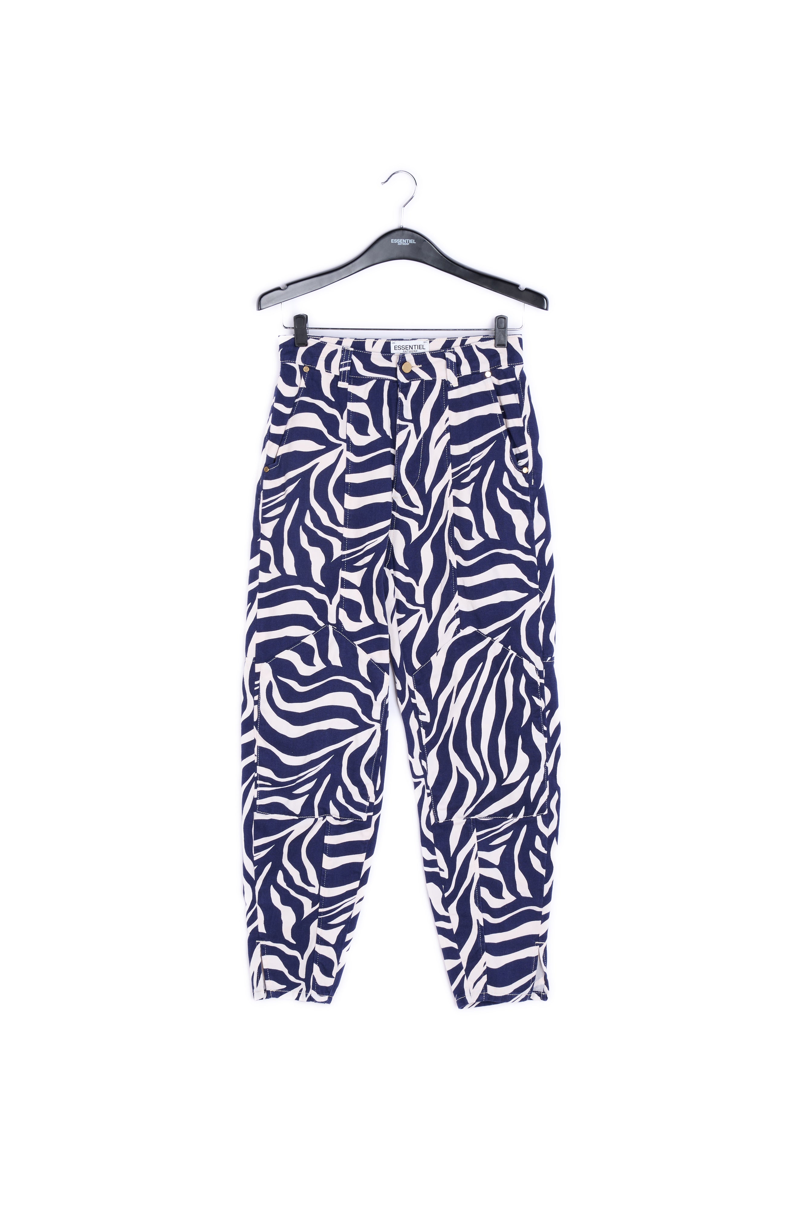 Pantalon treillis à imprimé zèbre blanc cassé et bleu marine RE—SSENTIEL | Essentiel second hand