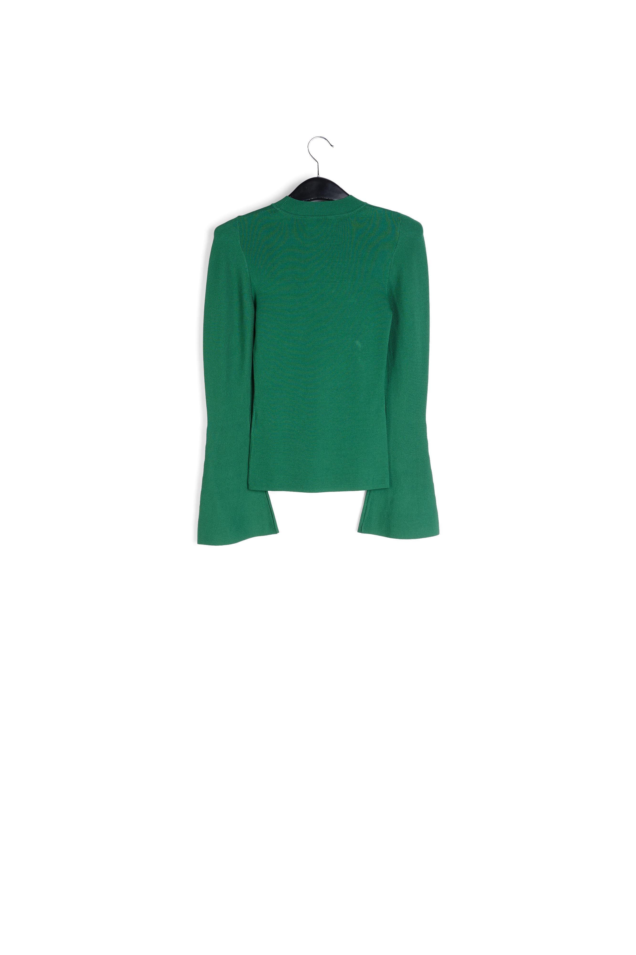 Dark green slim-fit knit sweater with trumpet sleeves RE—SSENTIEL | Essentiel second hand