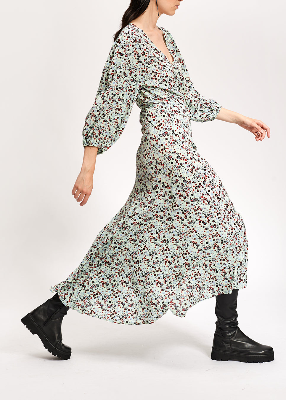 Mint green floral-print wrap maxi dress RE—SSENTIEL | Essentiel second hand