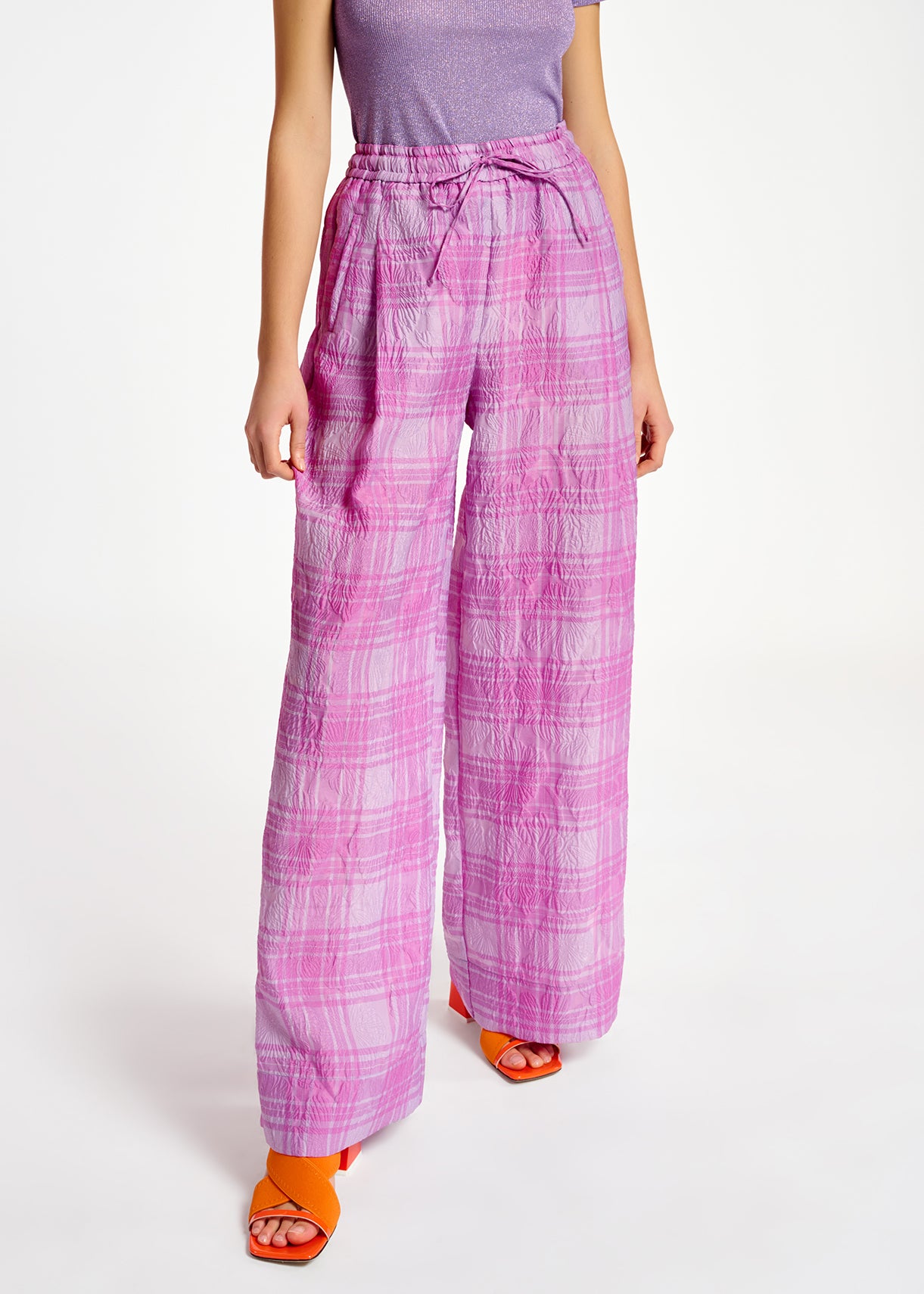 Lilac and purple checked wide-leg pants RE—SSENTIEL | Essentiel second hand