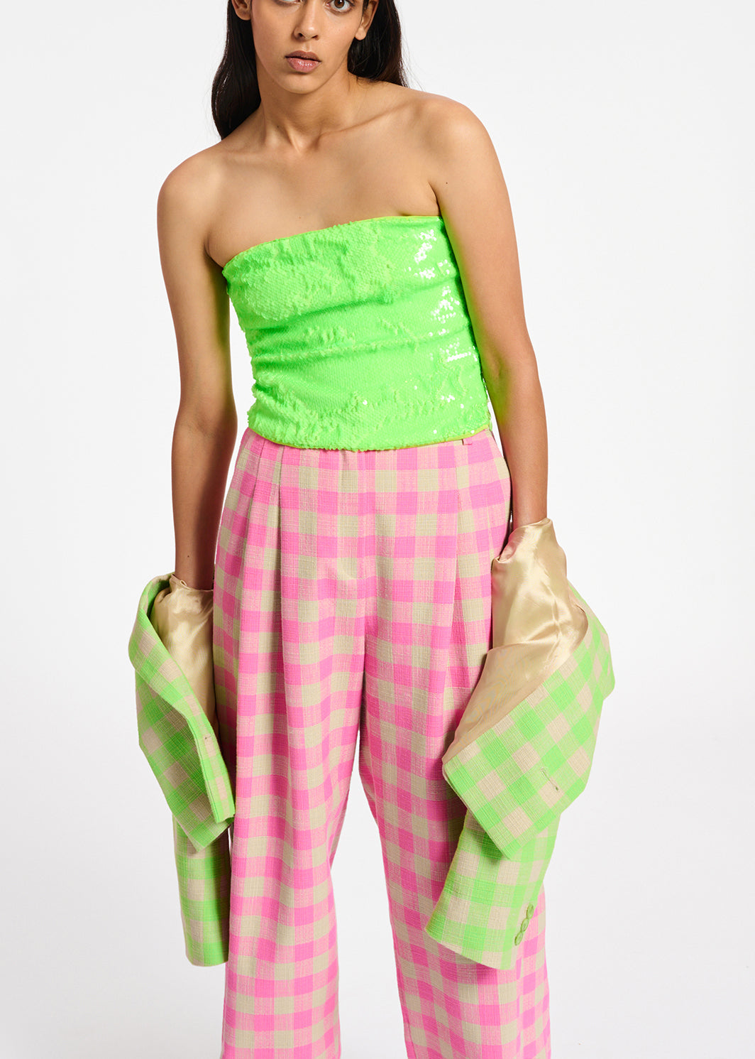 Pink checkered relaxed-fit pants RE—SSENTIEL | Essentiel second hand