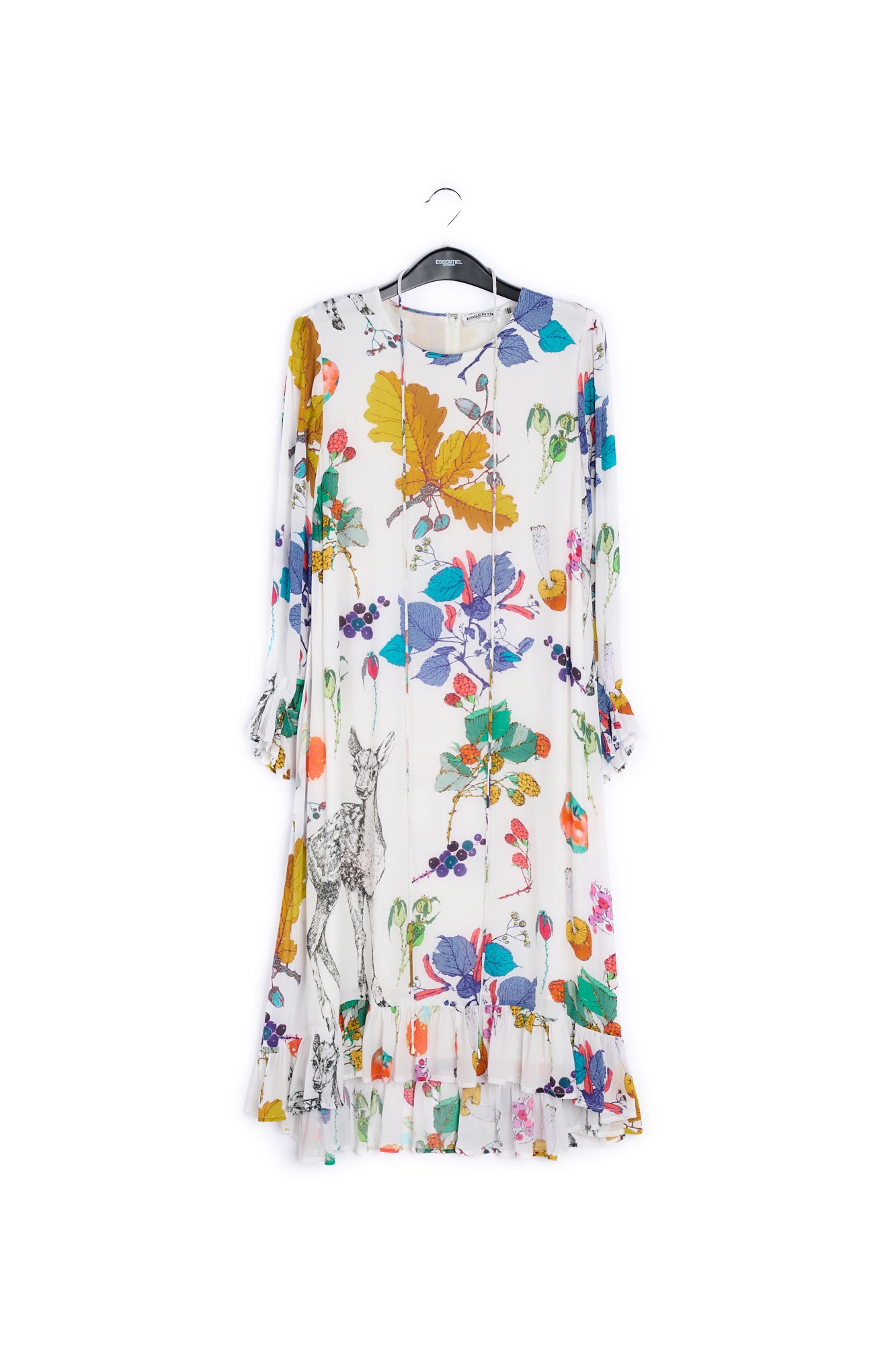Off white floral midi dress with ruffled hem RE—SSENTIEL | Essentiel second hand