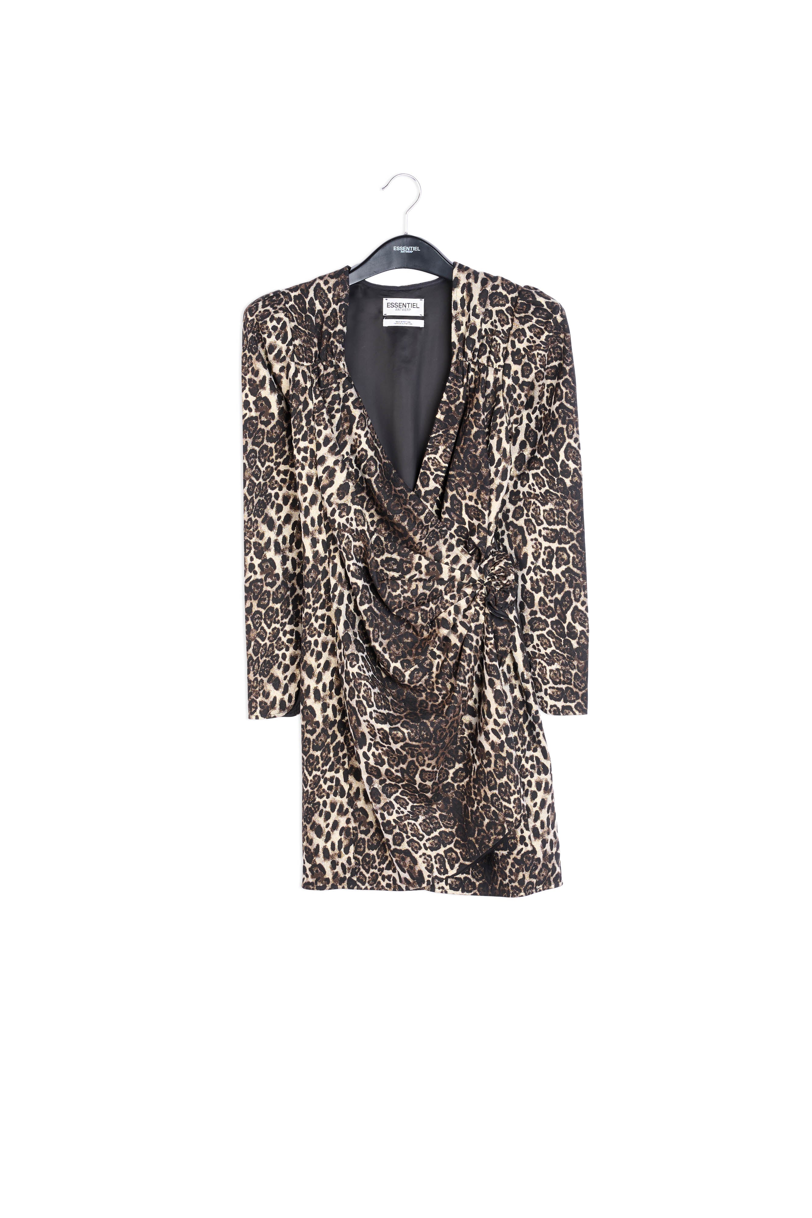 Asymmetrische mini-wikkeljurk met luipaardprint RE—SSENTIEL | Essentiel second hand