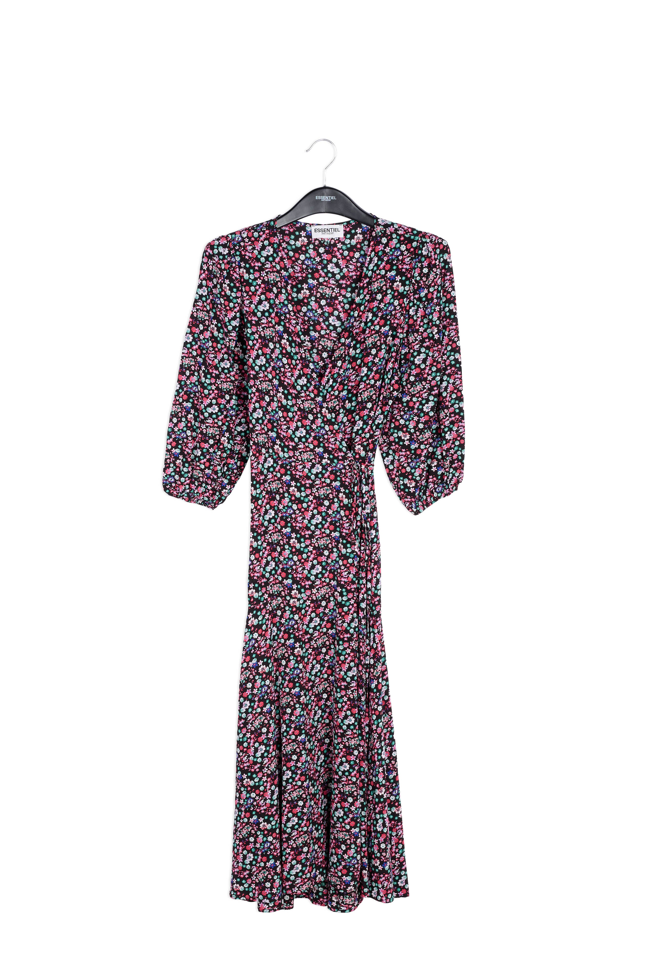 Black floral-print wrap maxi dress RE—SSENTIEL | Essentiel second hand