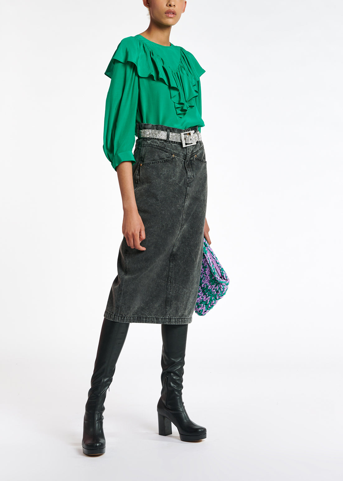Dark grey denim pencil skirt RE—SSENTIEL | Essentiel second hand