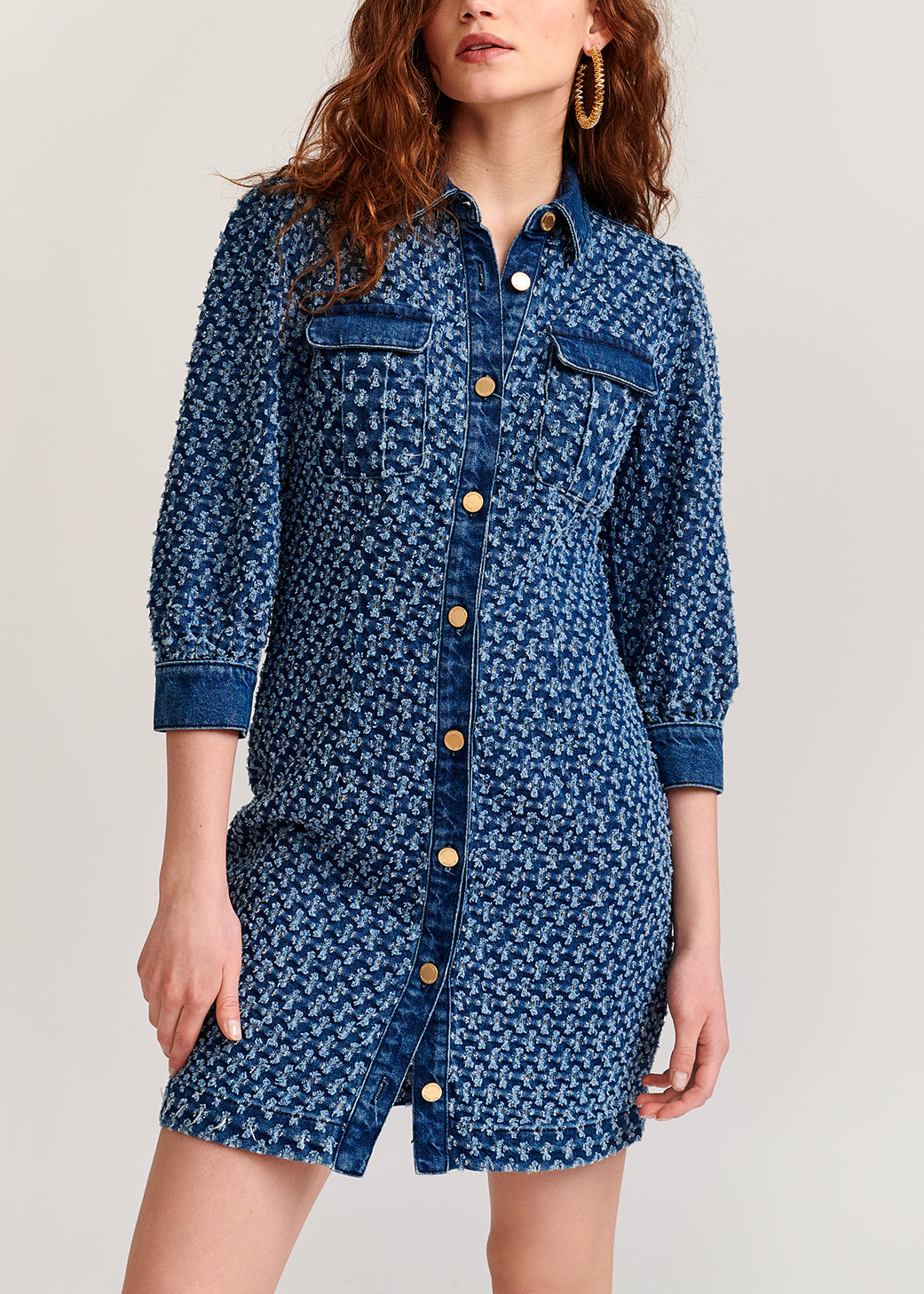 Mini robe en jean bleu foncé perforé RE—SSENTIEL | Essentiel second hand