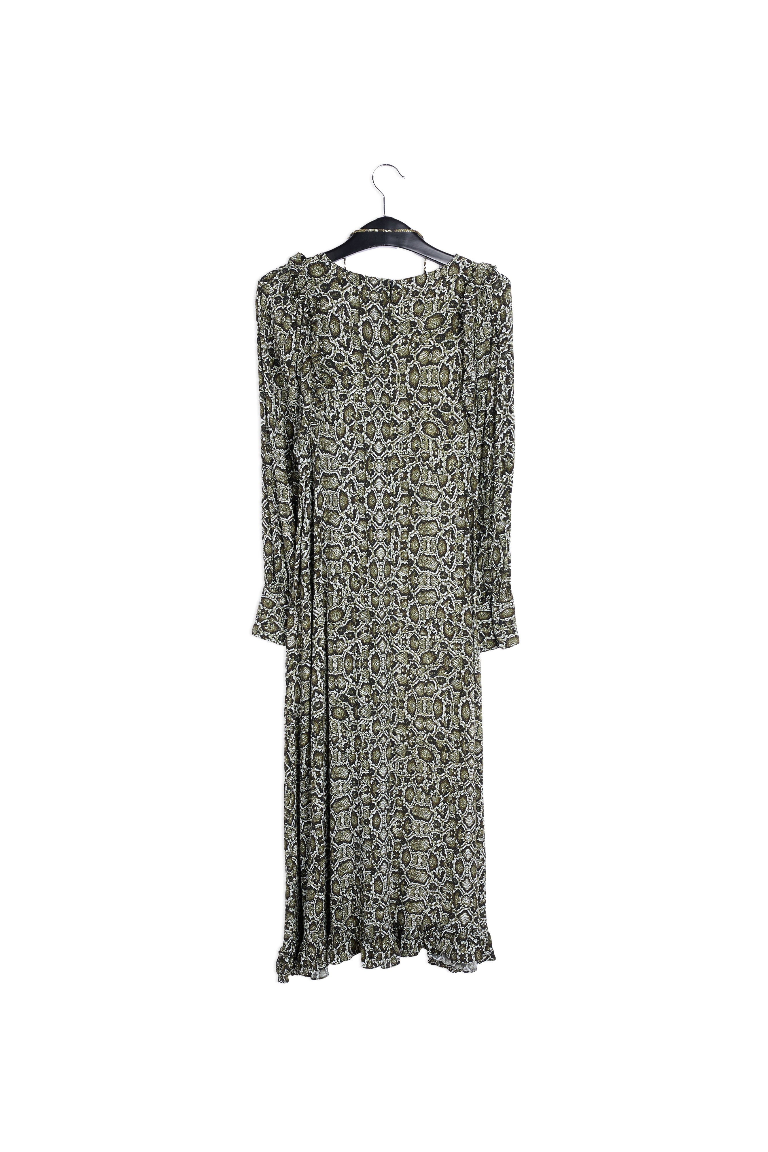 Kakigroene midi-jurk met slangenprint RE—SSENTIEL | Essentiel second hand