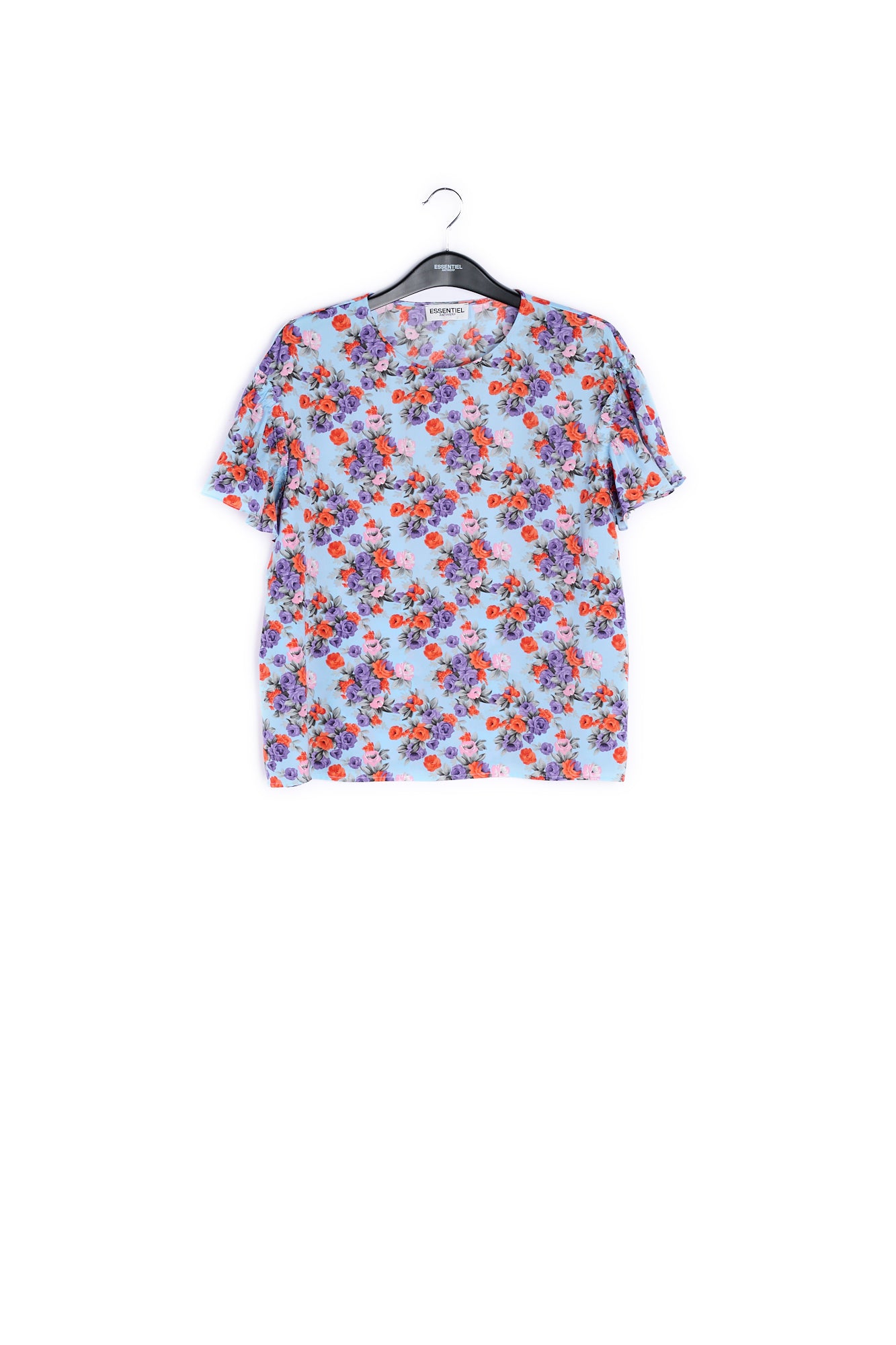 Light blue floral ruffle-sleeved top RE—SSENTIEL | Essentiel second hand