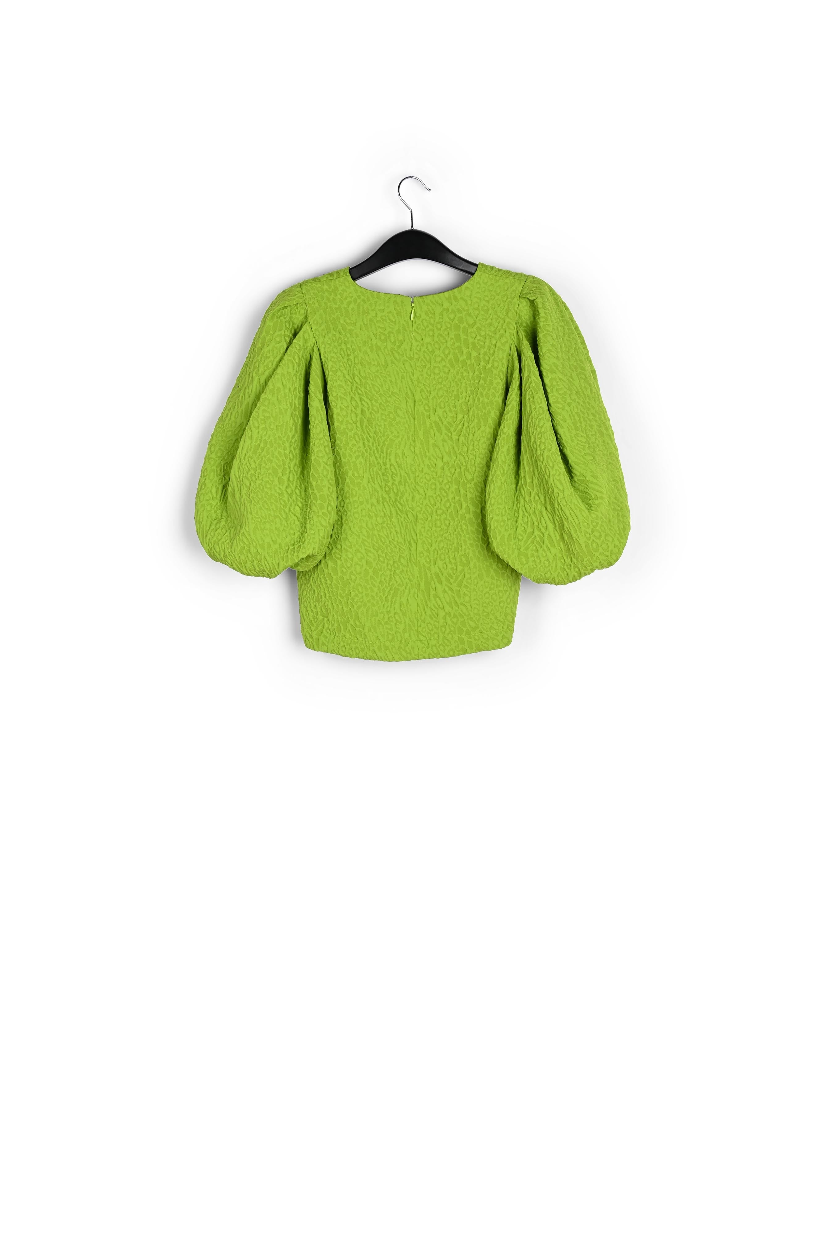 Green jacquard top with puffed sleeves RE—SSENTIEL | Essentiel second hand