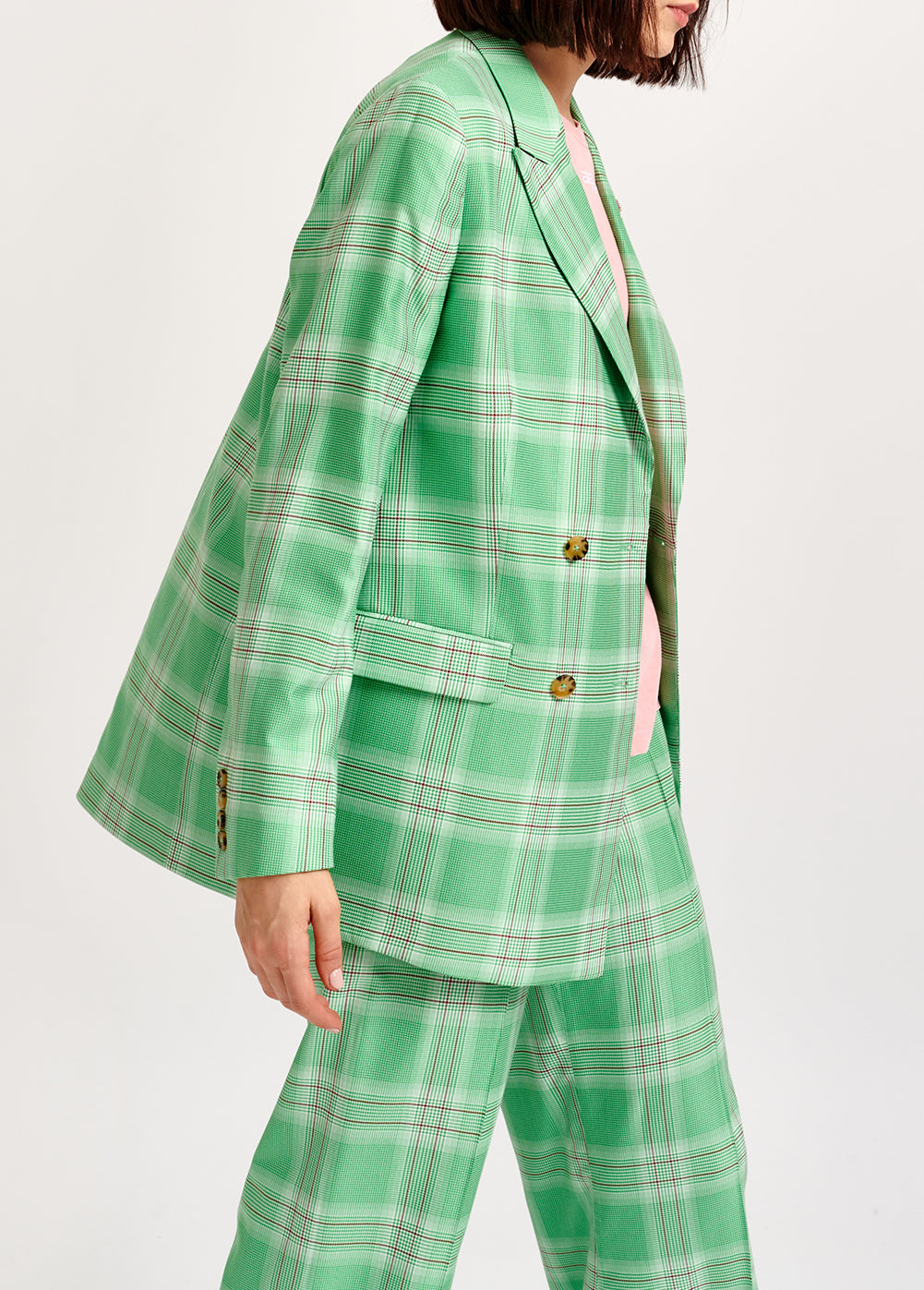 Green plaid double-breasted blazer RE—SSENTIEL | Essentiel second hand