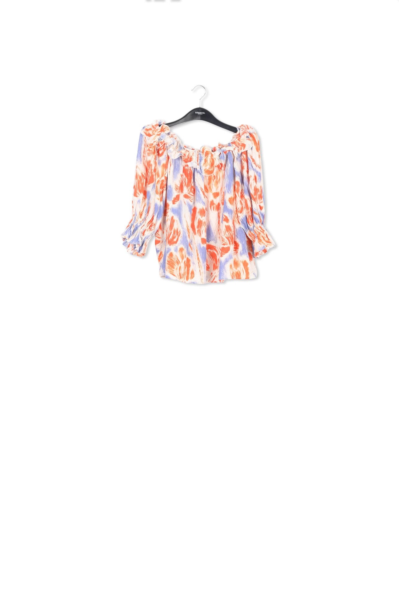 Light blue and orange floral print off-the-shoulder top RE—SSENTIEL | Essentiel second hand