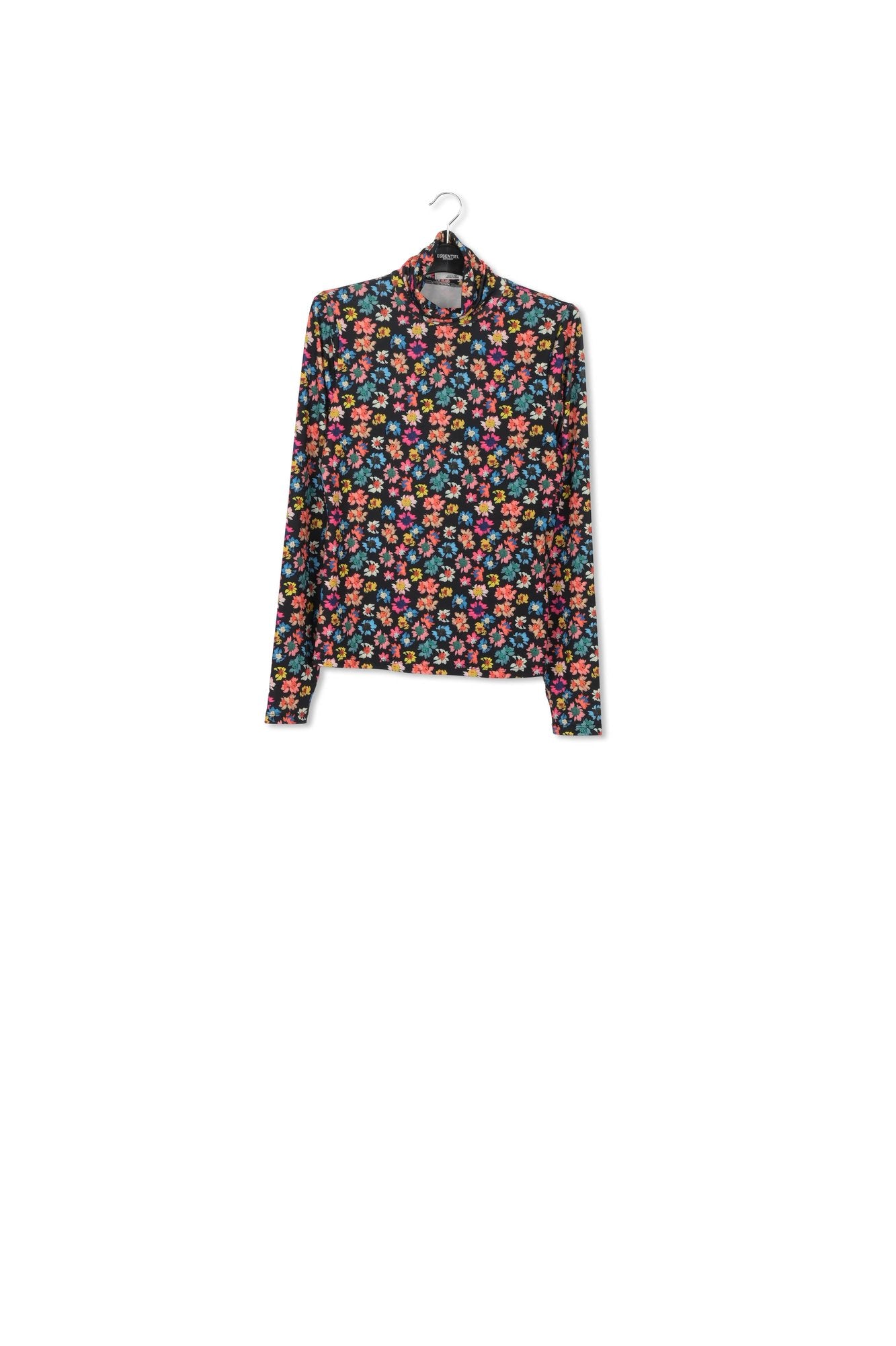 Orange, burgundy and light orange floral-print turtleneck top RE—SSENTIEL | Essentiel second hand