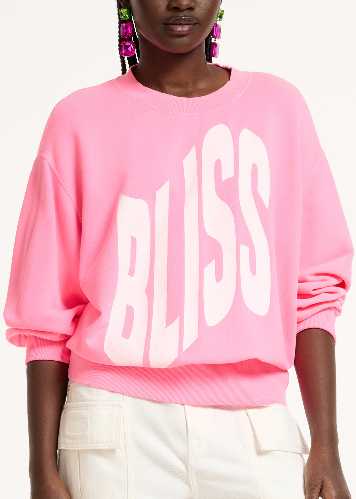 Neon pink organic cotton sweathirt with text print RE—SSENTIEL | Essentiel second hand