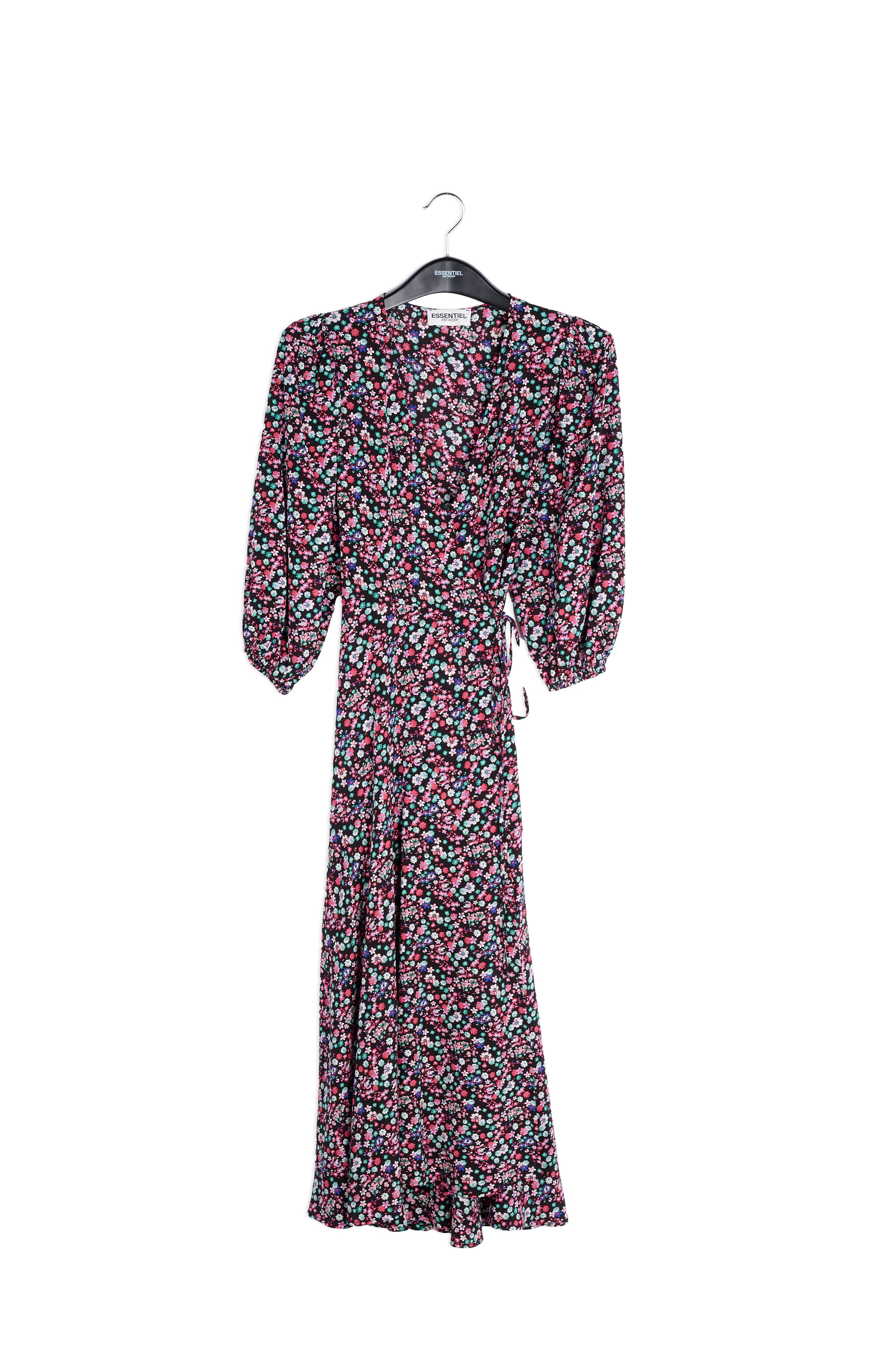 Black floral-print wrap maxi dress RE—SSENTIEL | Essentiel second hand