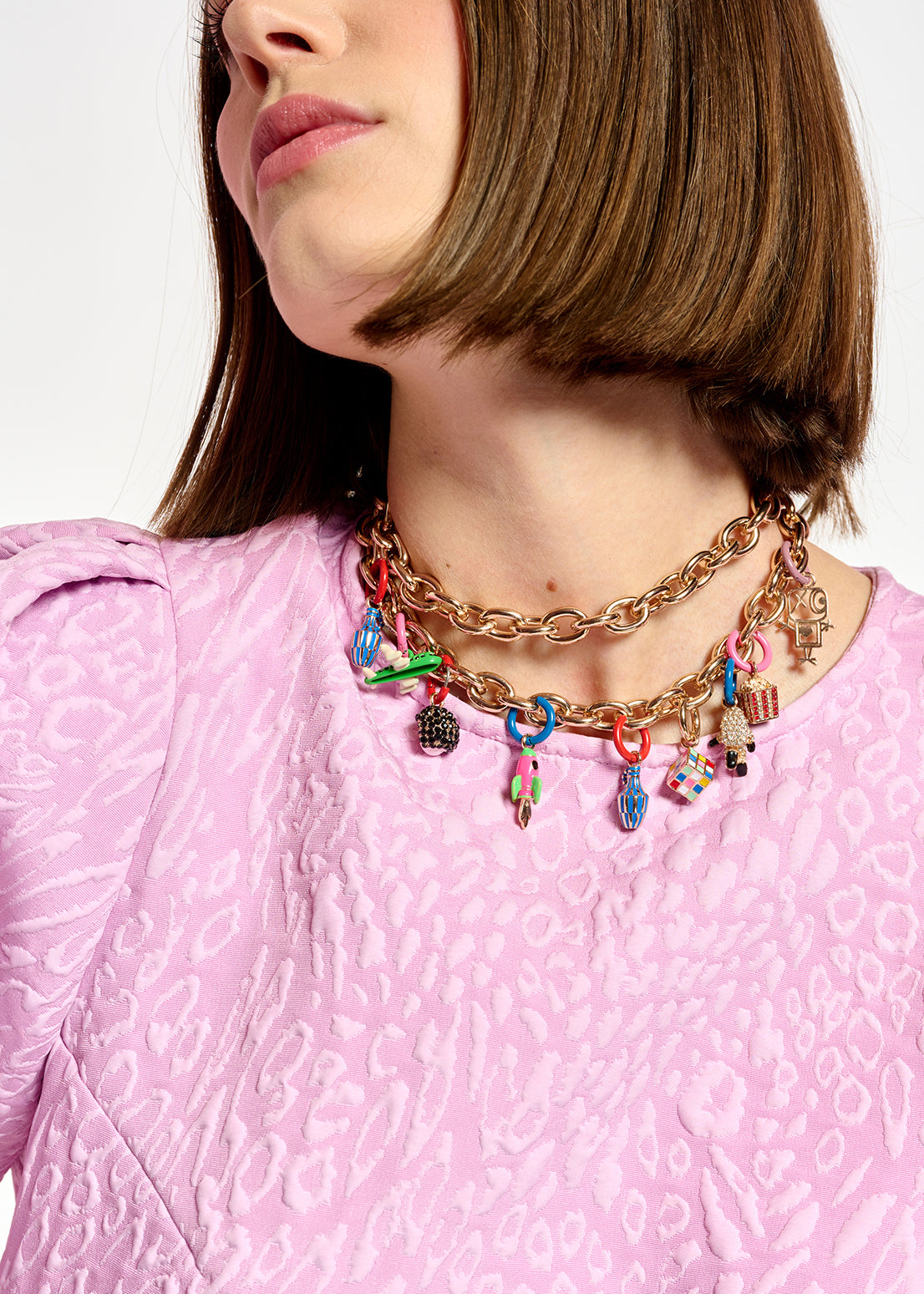 Light pink jacquard top with puffed sleeves RE—SSENTIEL | Essentiel second hand