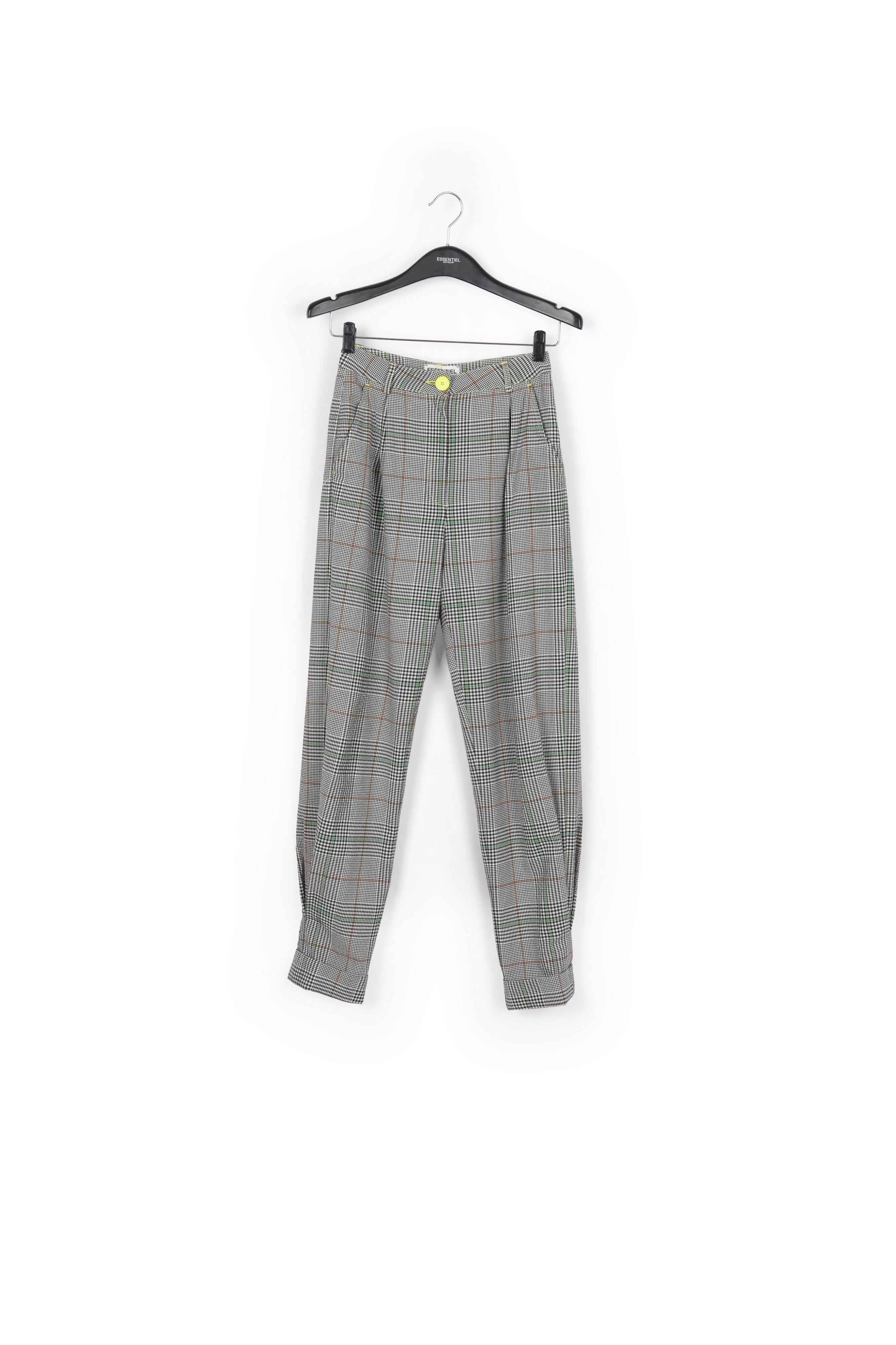 Pantalon à carreaux blanc cassé à taille haute RE—SSENTIEL | Essentiel second hand