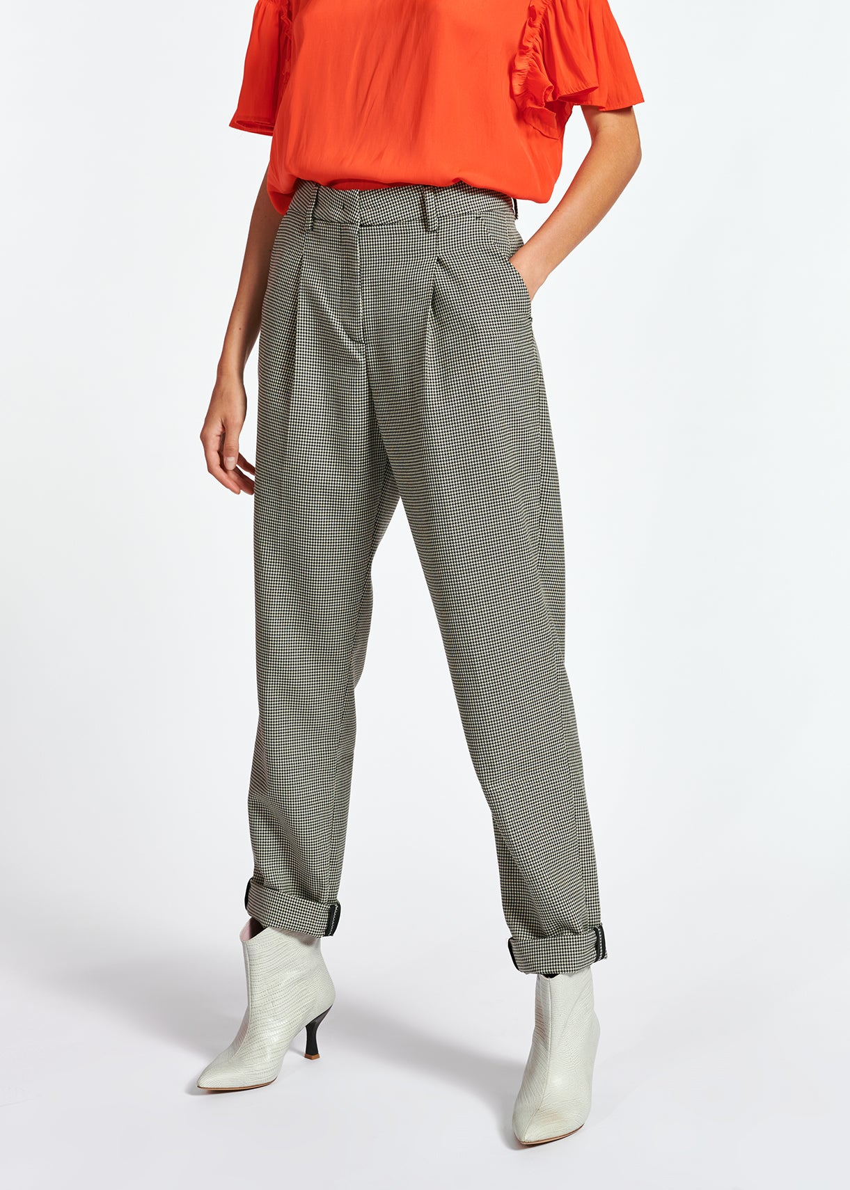 Loose-fit houndstooth high-waist pants RE—SSENTIEL | Essentiel second hand