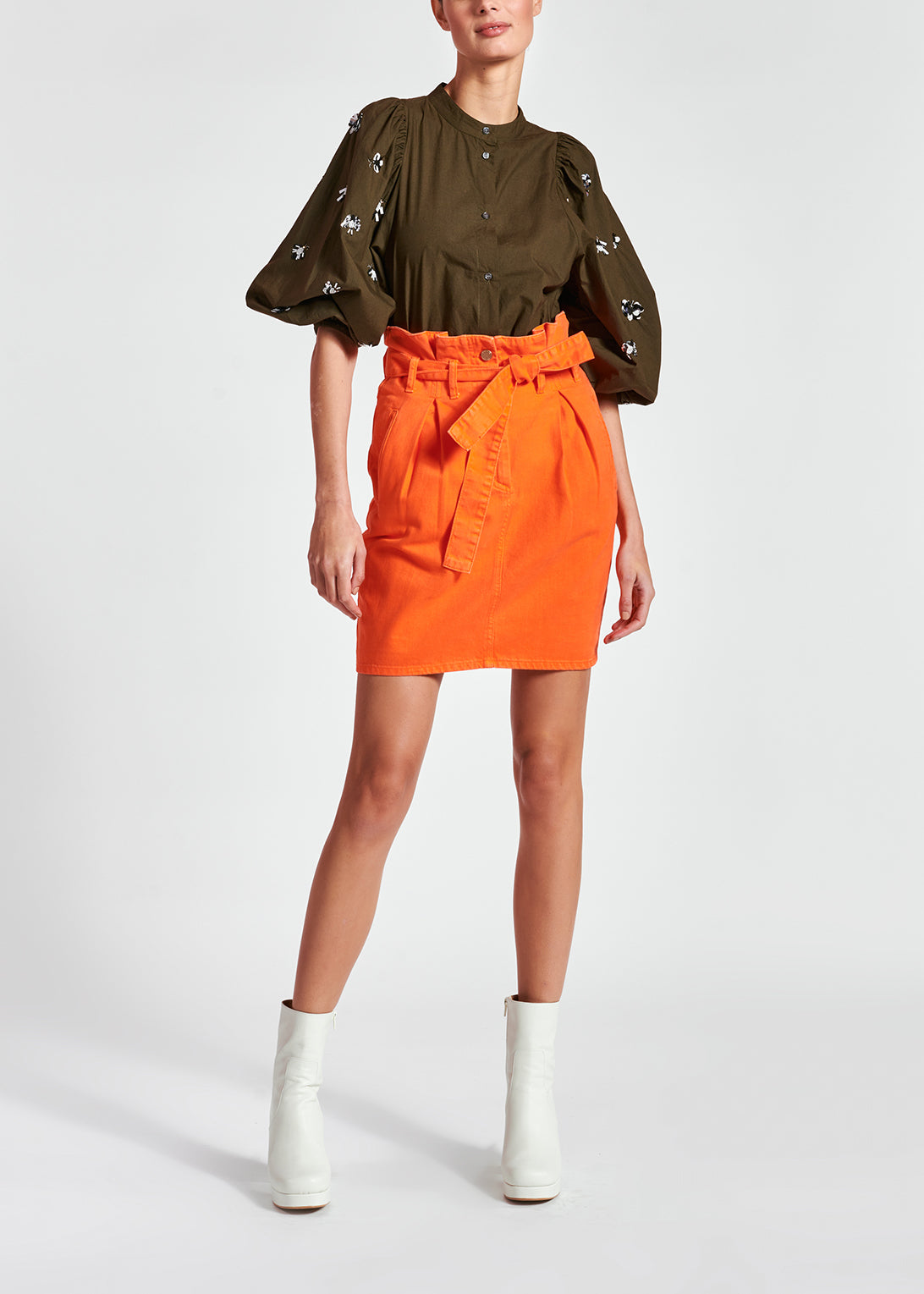 Orange high-waisted mini skirt RE—SSENTIEL | Essentiel second hand